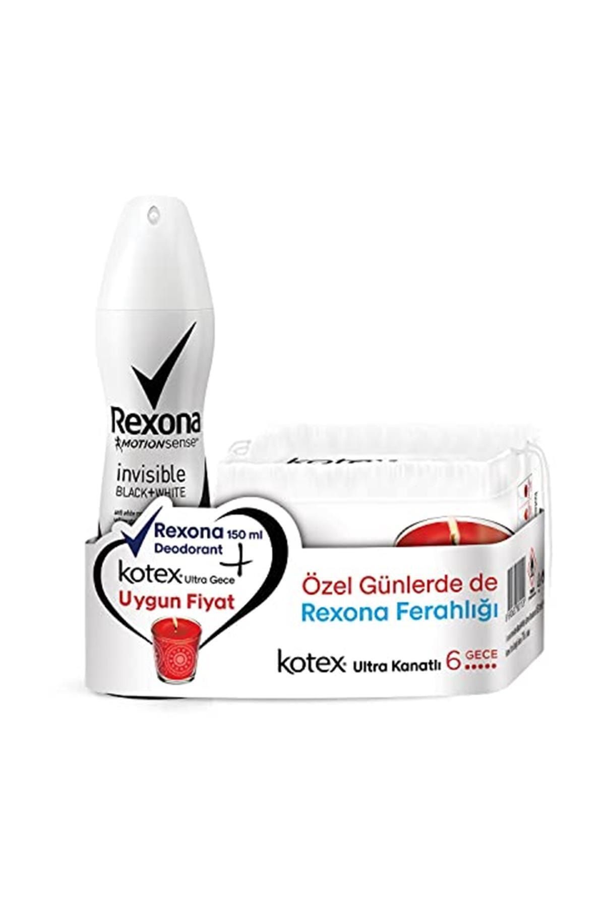 Rexona Deodorant Sprey Invisible Black White 150 ml Ve Kotex Ultra Kanatlı 6 Gece