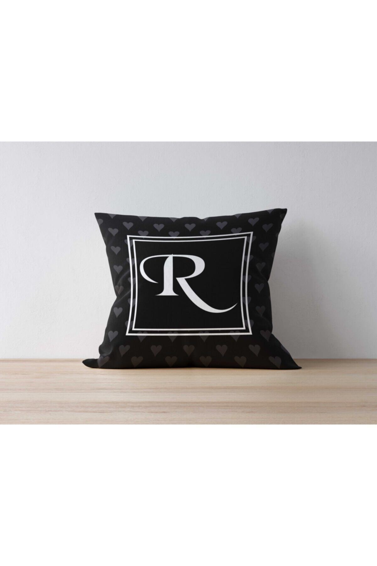 Asyabayrak Harfli Yastık Kılıfı - R Harfi – 43x43cm Çift Taraf Baskılı
