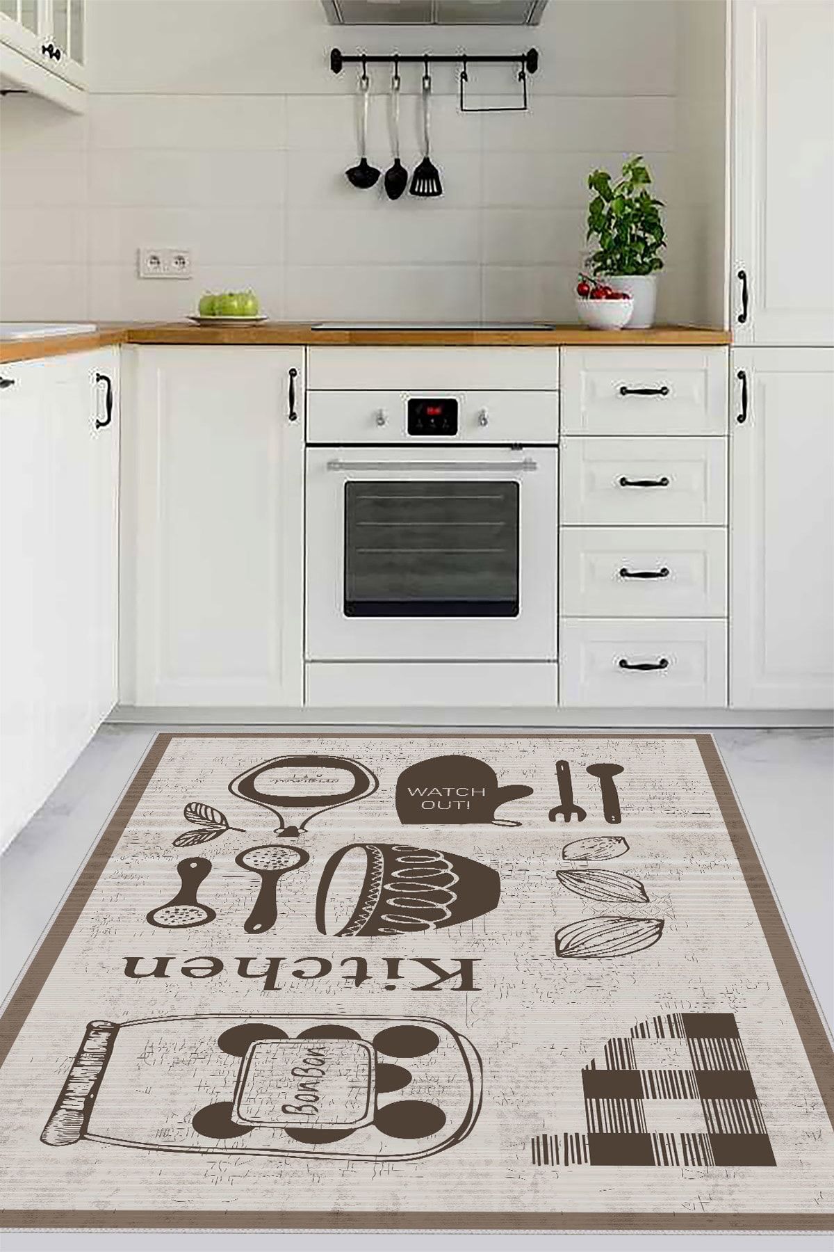 CP Rug Decorative Yıkanabilir Kaymaz Tabanlı Antibakteriyel Mutfak Halısı
