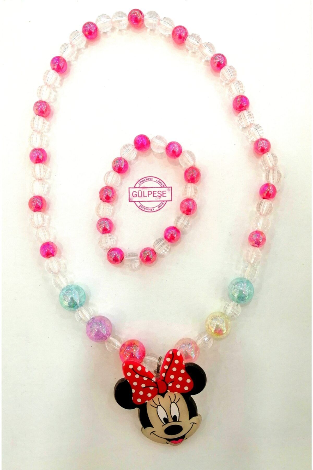 GÜLPEŞE Mickey Mouse Çocuk Kolye Set Fuşya