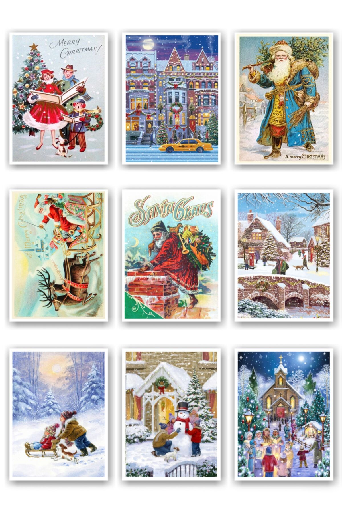 Mia Pera Yılbaşı Yeniyıl 9 Lu Kardan Adam Noel Baba Nostalji Kartpostal Set -2