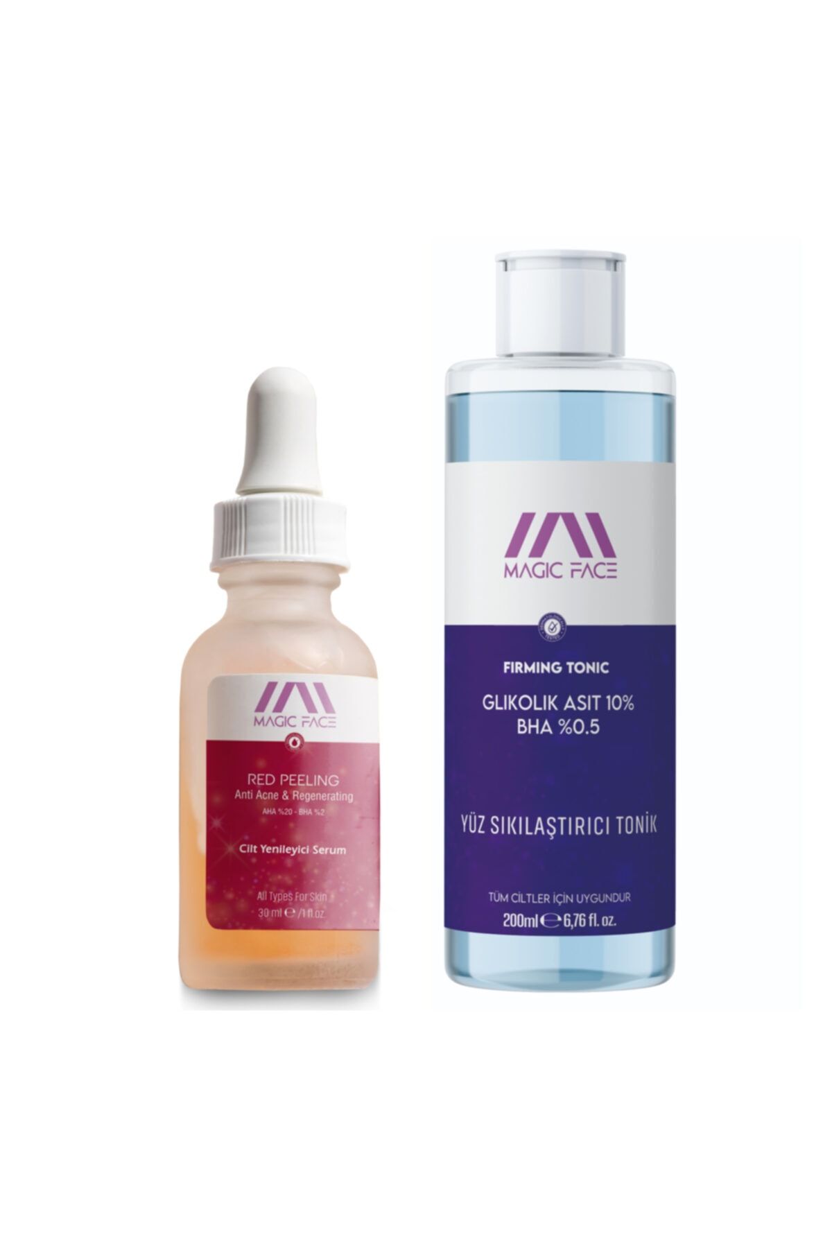 MAGIC FACE Refreshing Tonic Peeling Etkili 200 Ml + Red Peeling Cilt Eşitleyici Solution Serum 30 Ml