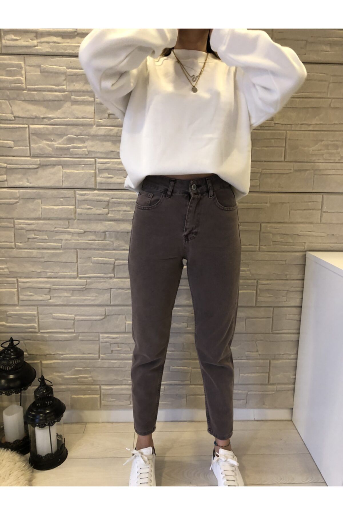 Quzu Kahve Eskitme Mom Jean