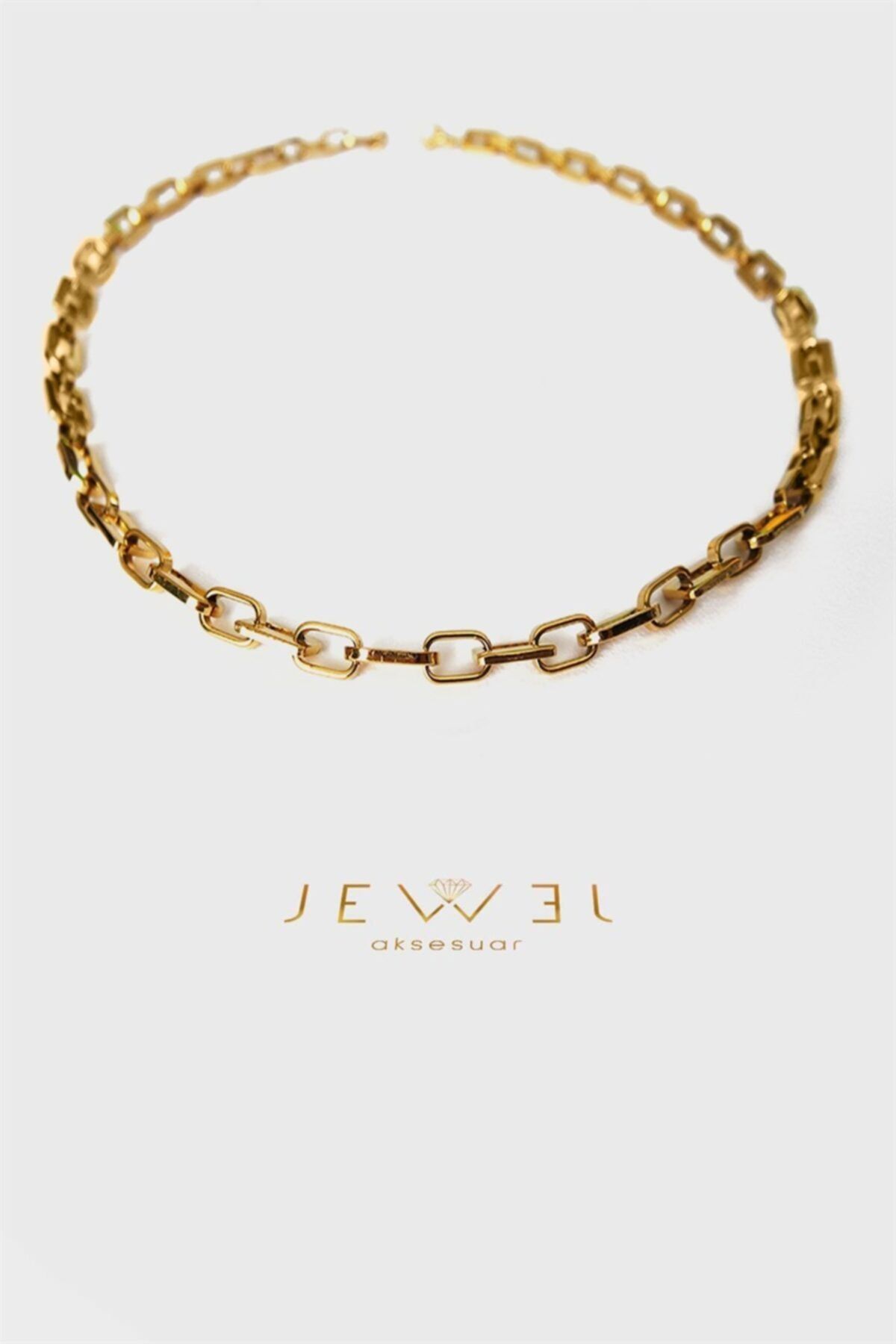Jewel Küçük Kare Geçişli Gold Altın Kaplama Kolye