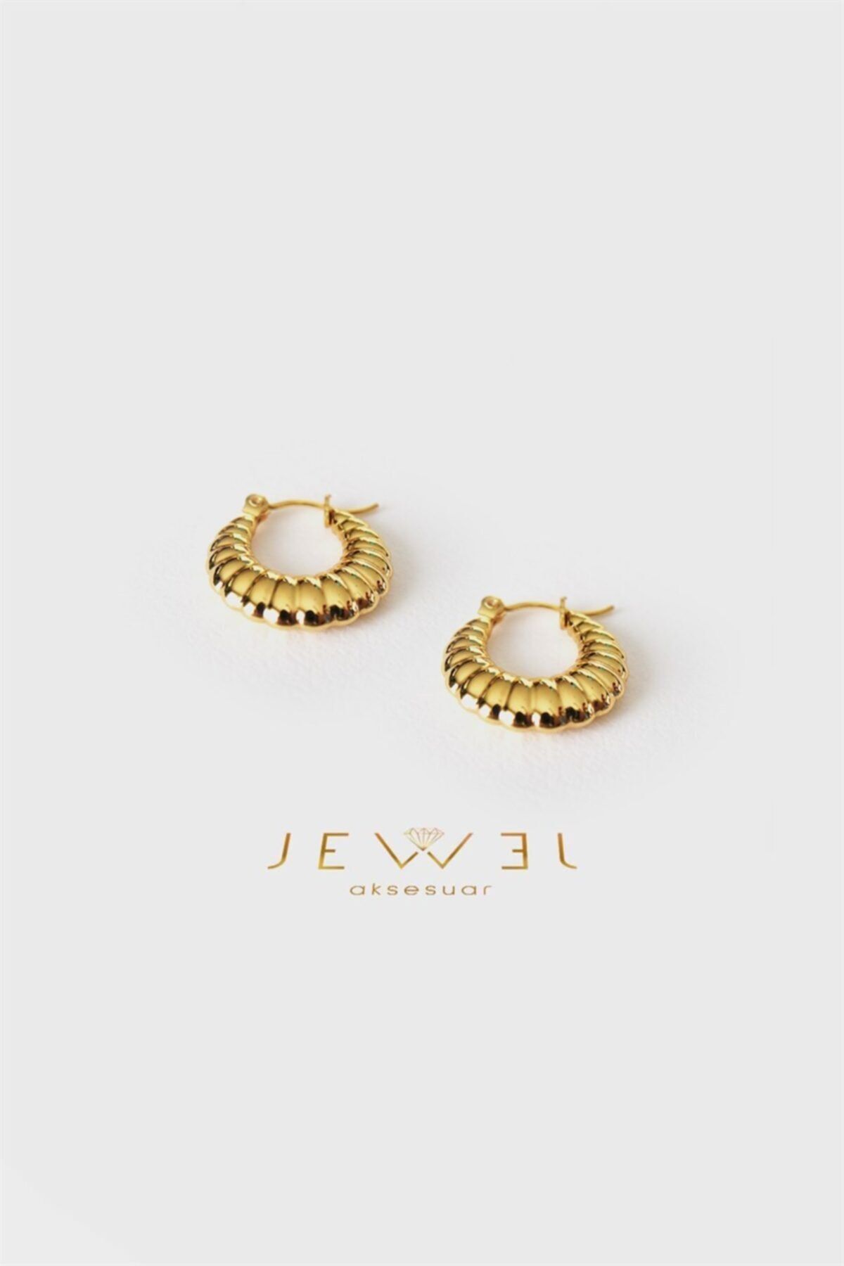 Jewel Düz Çizgi Gold Altın Kaplama Küpe