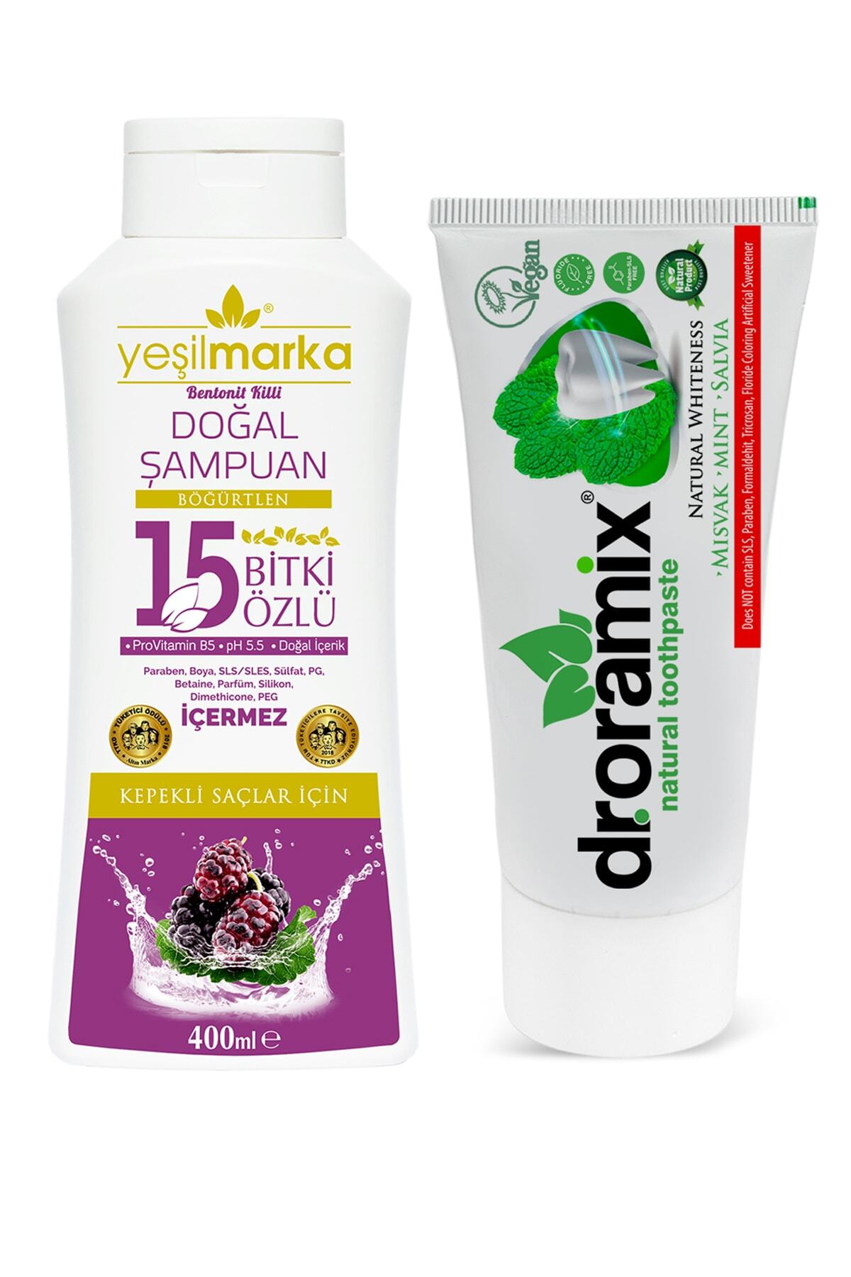 Dr. Oramix Florürsüz Vegan Diş Macunu 75ml Yeşilmarka Doğal Şampuan 15 Bitki Özlü