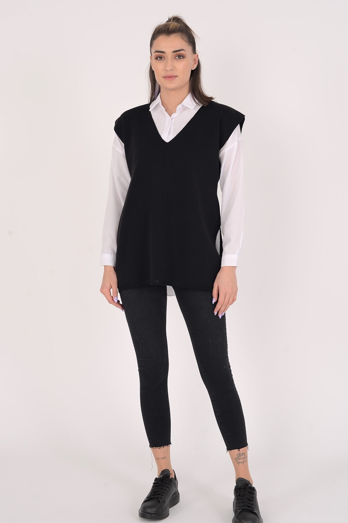 vayro Düz Model Kemerli Süveter