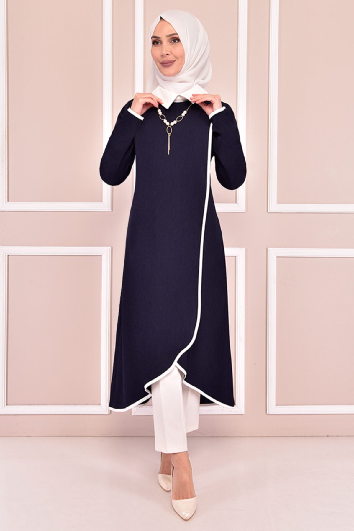ModaMerve Kolyeli Tunik Lacivert Kbr4658