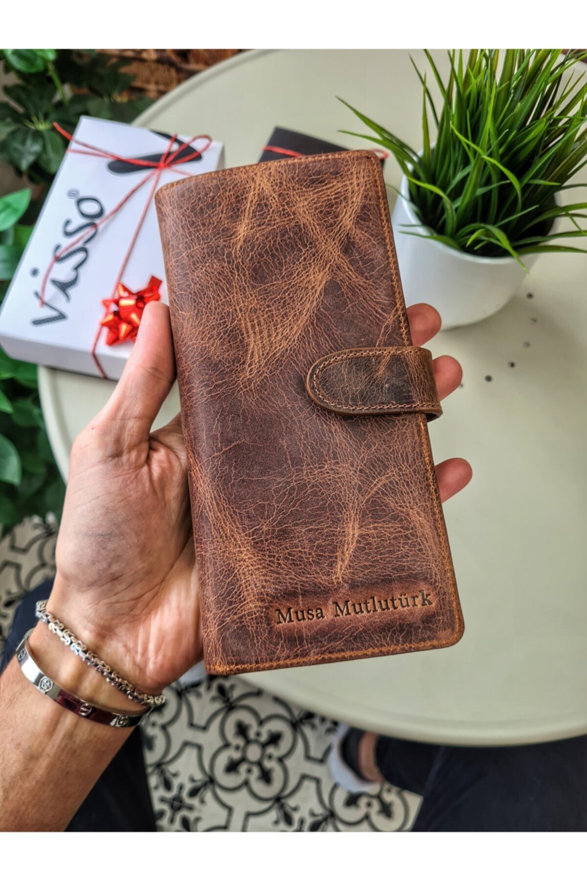Visso leather Visso 701 Orjinal Deri Telefon Bölmeli Cüzdan El Çantası Portföy Erkek Kadın Deri Cüzdan