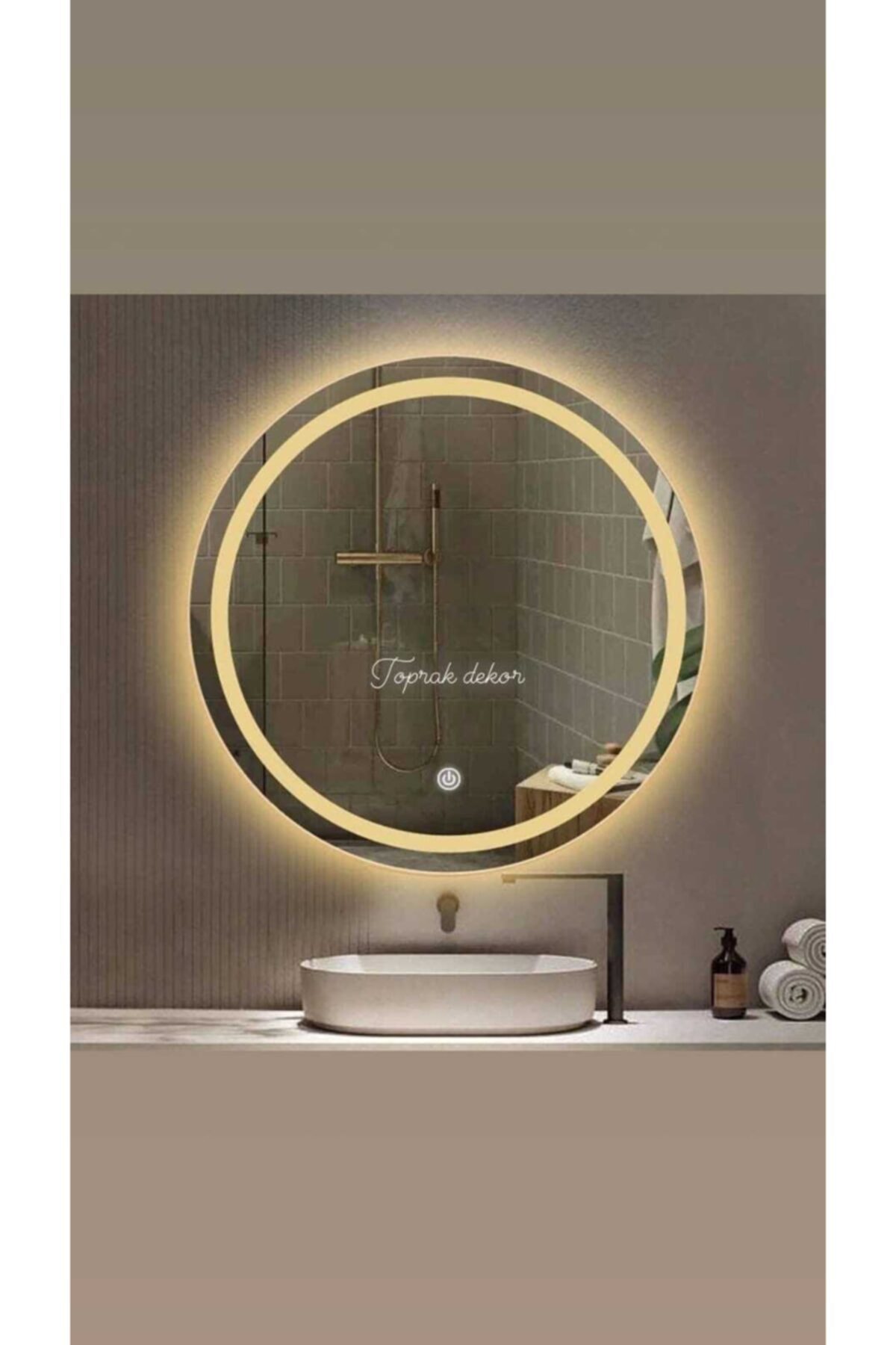 Toprak dekor 70 Cm Kumlamalı Dokunmatik Günışığı Ledli Ayna Banyo Aynası Ledli Ayna