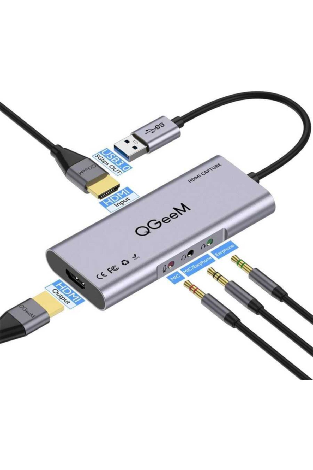 Cekuonline Hdmi Hub 3.0 Usb Giriş Çıkış Hdmi Kulaklık Ve Kulaklık Mikrofonu Girişi Ve Harici Mikrofon Girişi