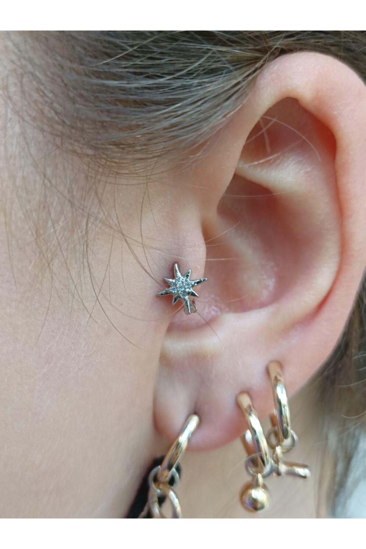 Arescollection Cerrahi Çelik Gümüş Renk Halka Tragus Helix Rook Piercing