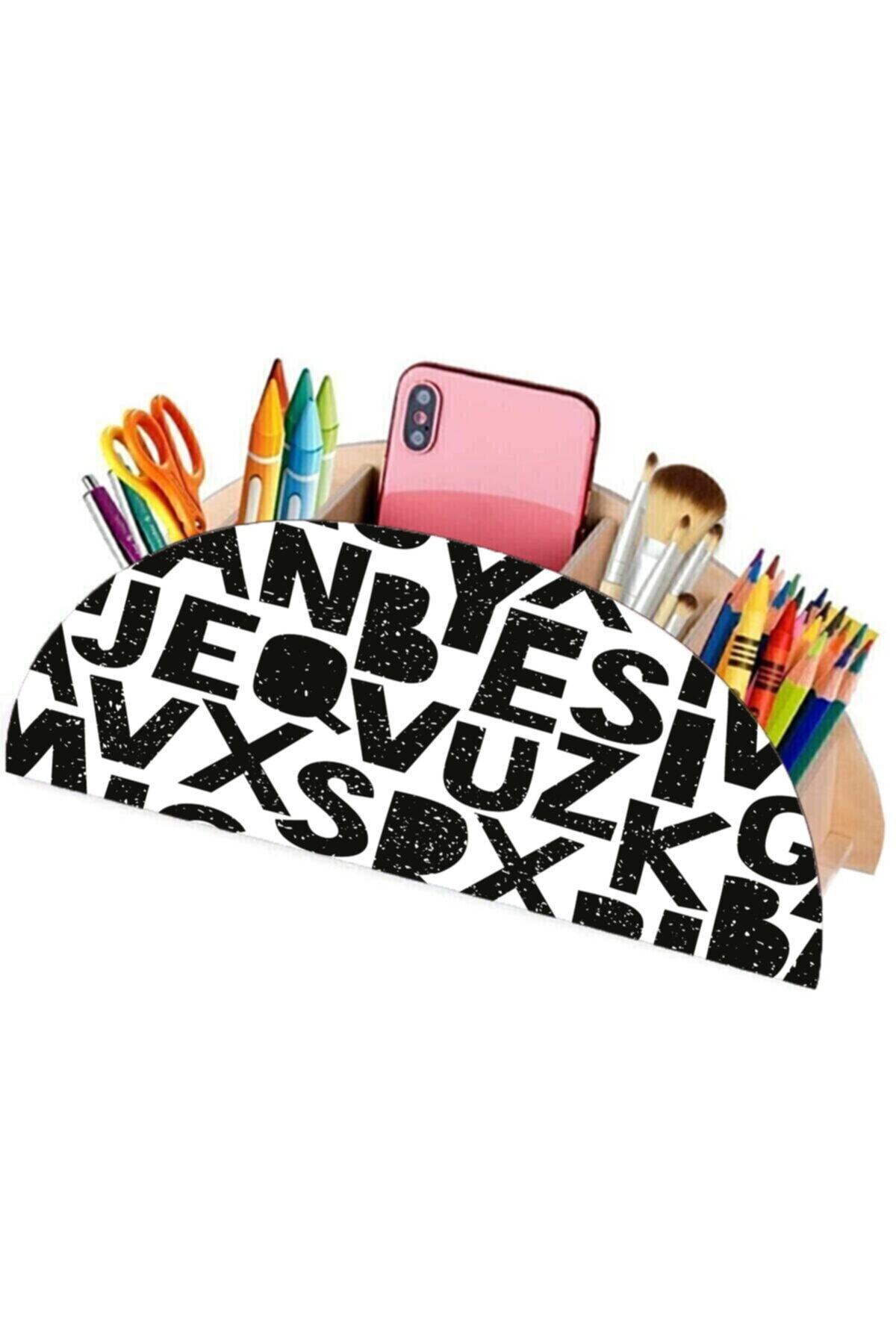 Renkli Home Ahşap Alfabe Baskılı Çocuklar Için Masaüstü Kalemlik Kalem Kutusu Organizer