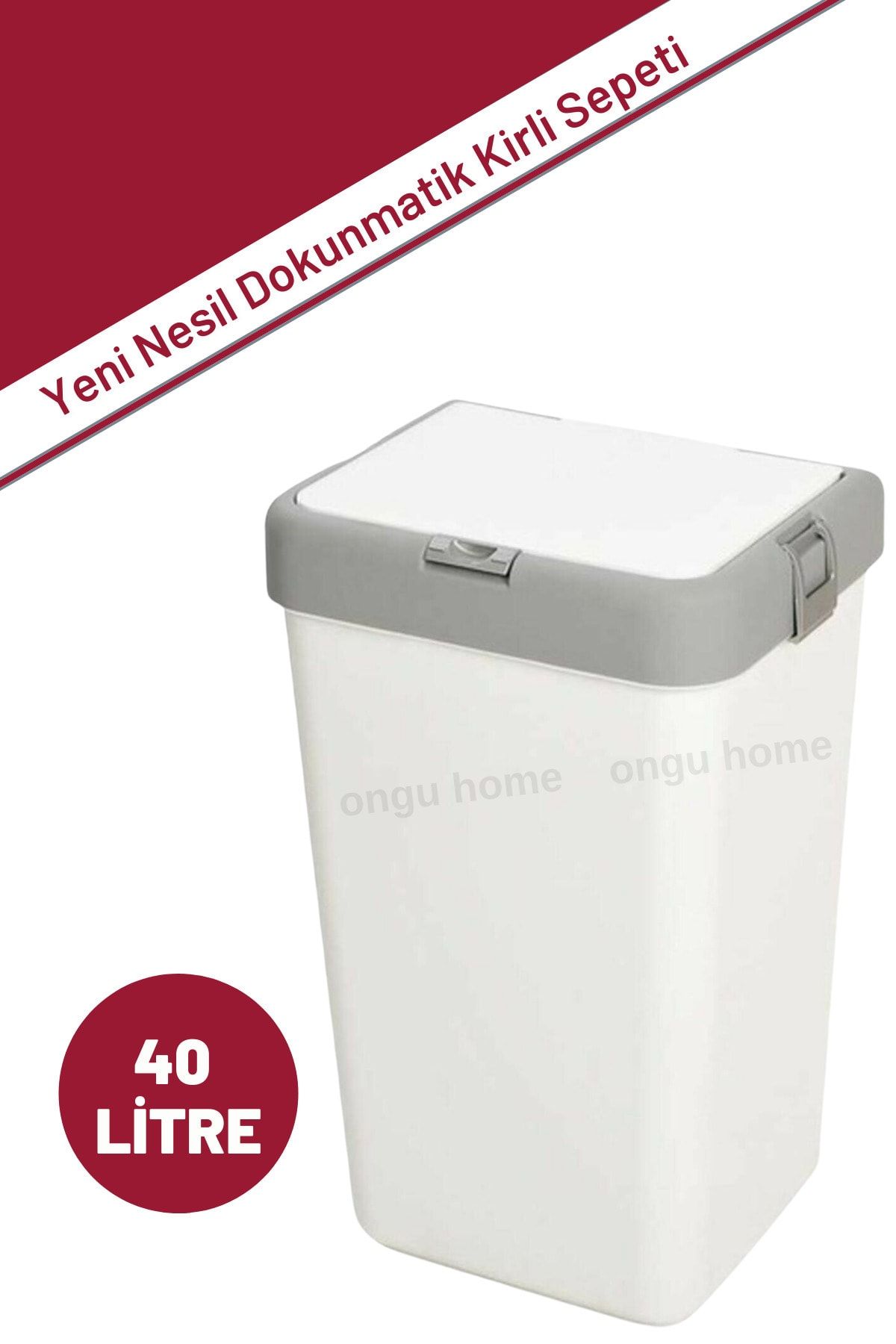 ongu home Motek Tekli Kirli Sepeti Çamaşır Sepeti Dokunmatik Beyaz 40lt