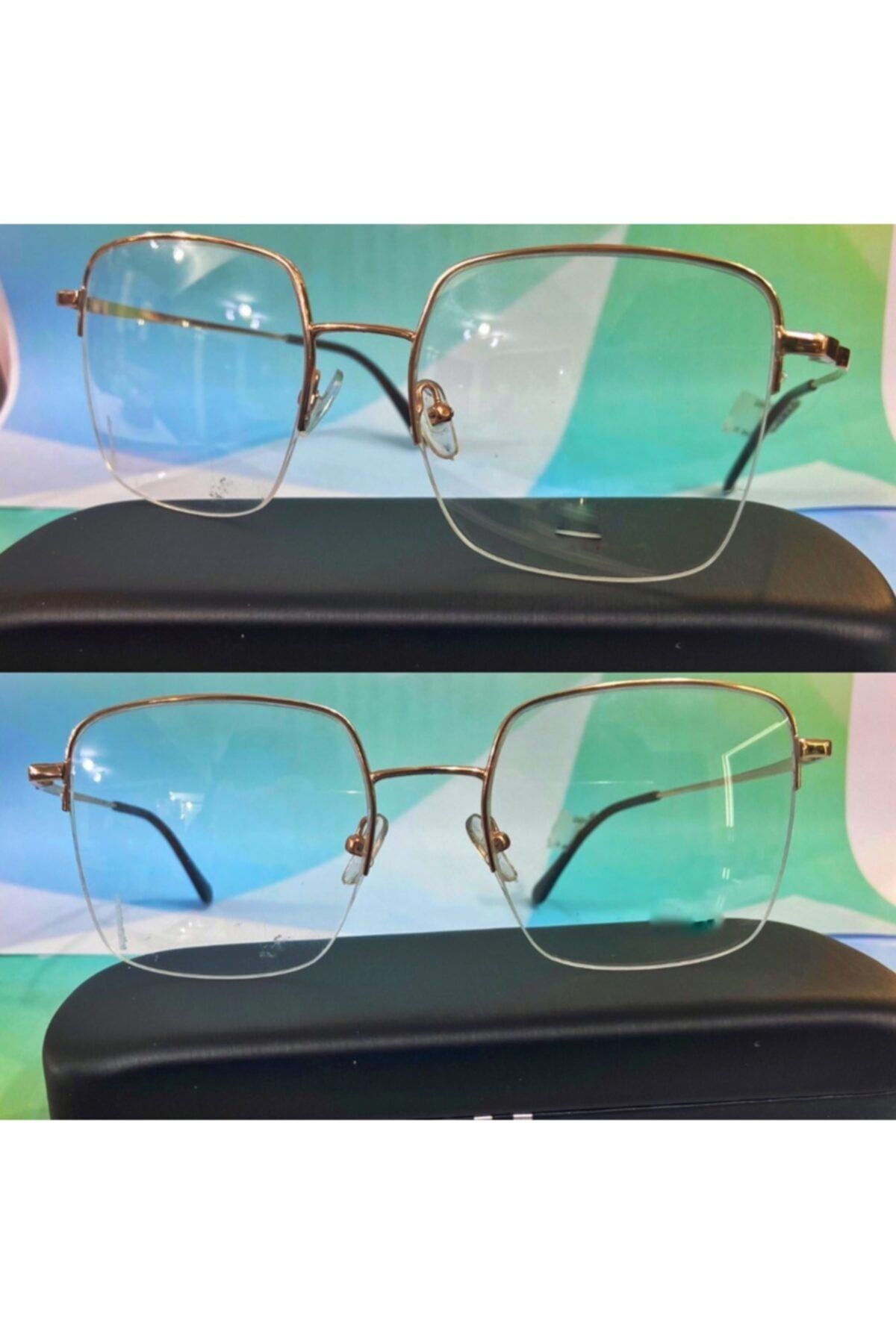 FieroZelante Zararlı Mavi Işık Kırıcı & Değişebilir Camlı Geometrik Gold Unisex Gözlük