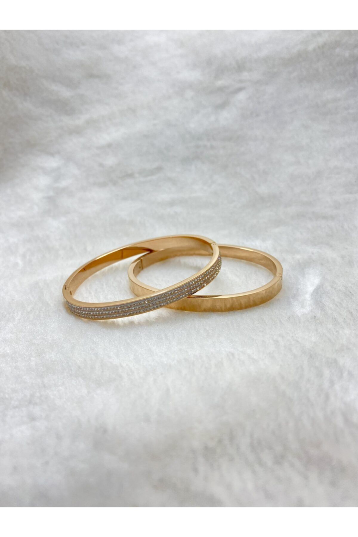 RoyalSteels Rose Gold 3 Şerit Zirkon Taşlı Kadın Çelik