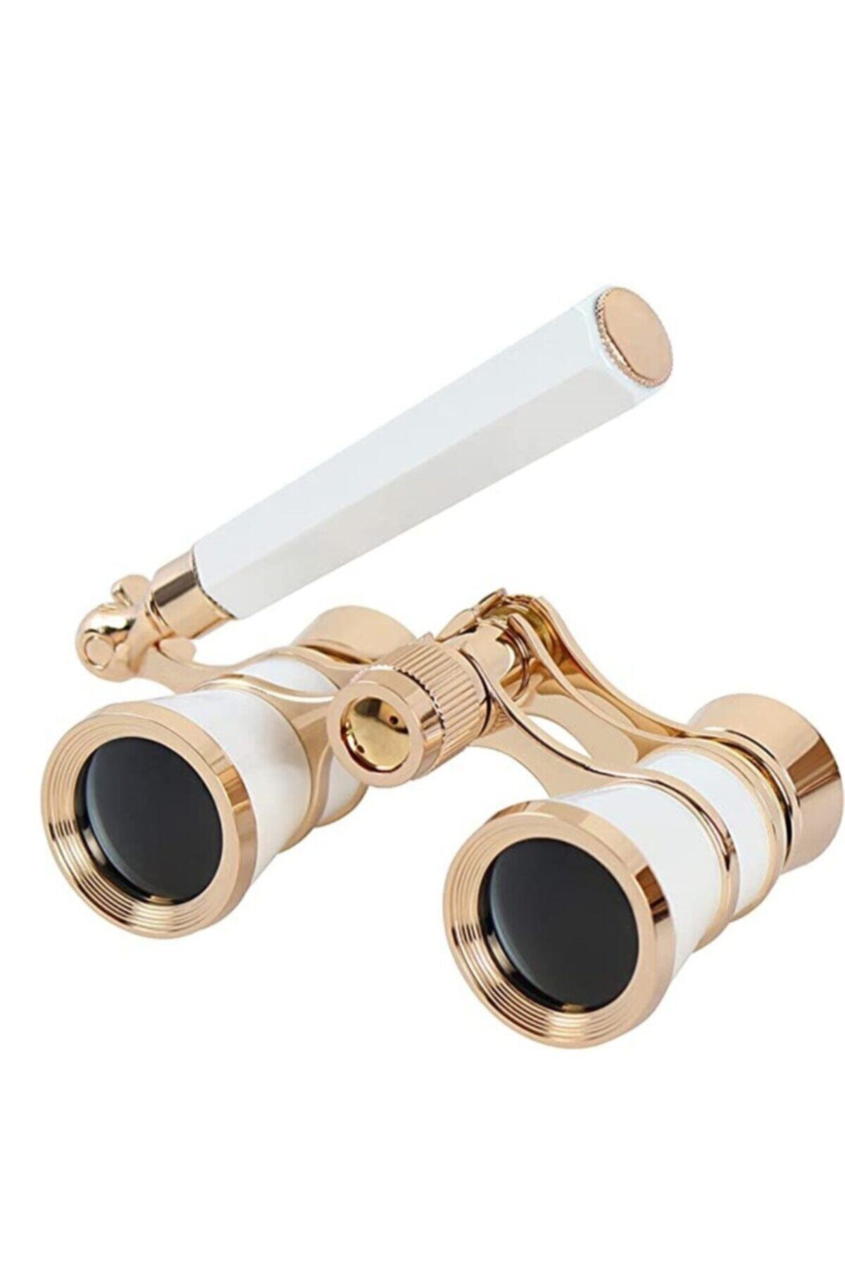 Xnews Nefis Işlemeli Tiyatro  Opera Dürbünü 3x25 Prinç Metal Kaplamalı Retro Beyaz