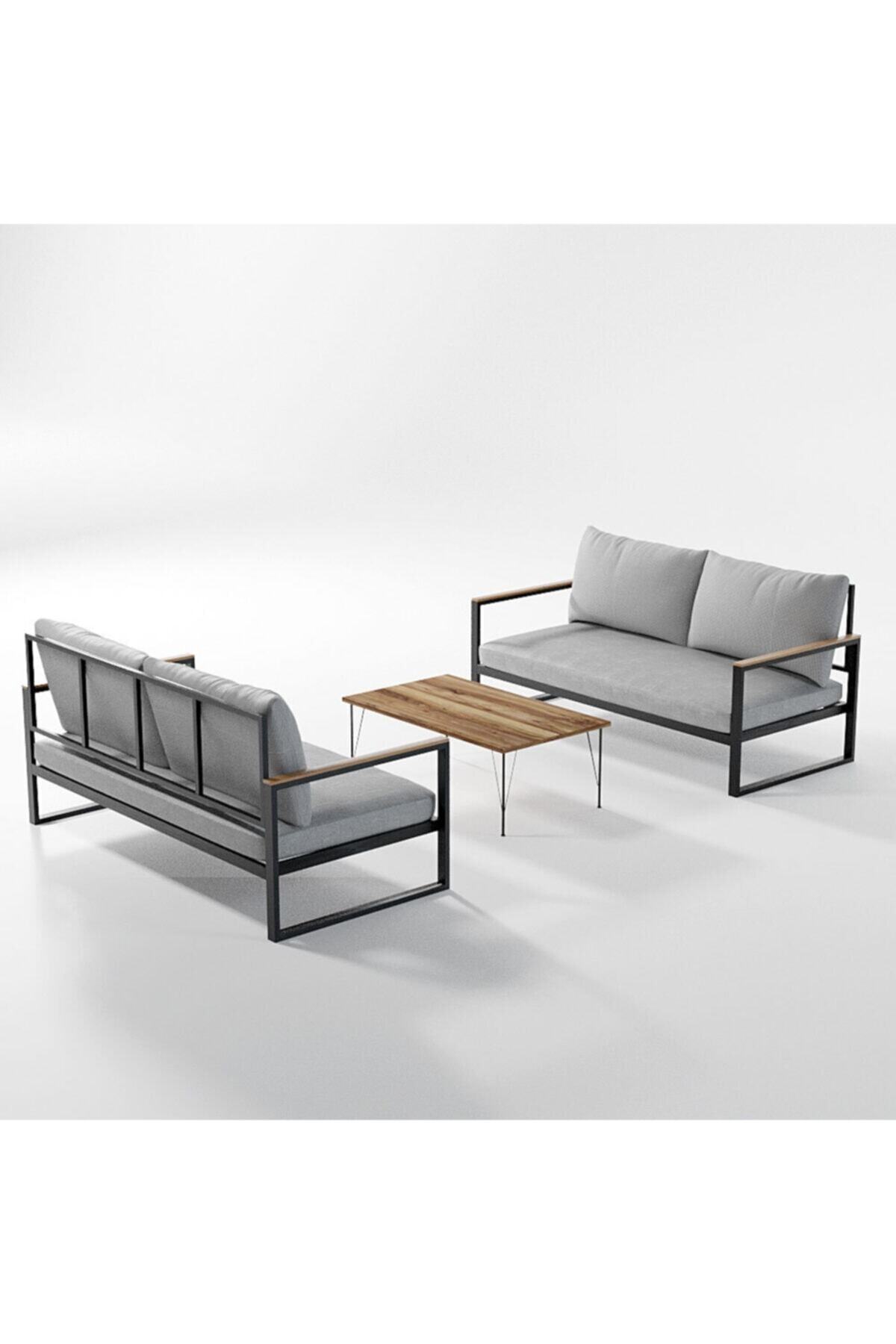 NEMSA METAL -- Bahçe Cafe Balkon Kanepe Takımı Bej Renk- 2+2+sehpa