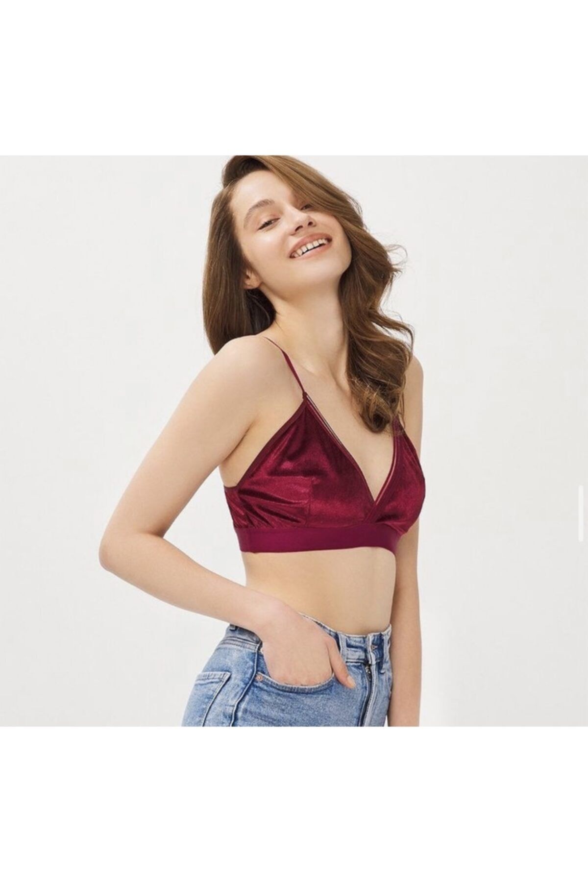 dinofurss Bordo Kadife Bralet Takım