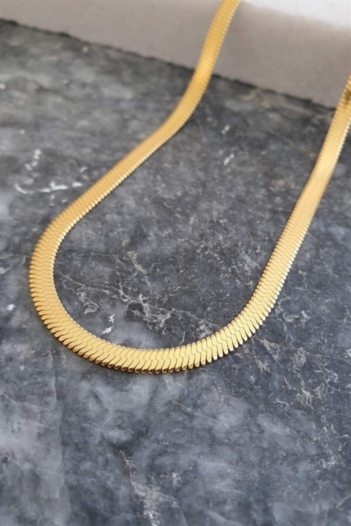 WISHOFNEW Gold Düz Italyan Zincir Çelik Kolye 45 cm