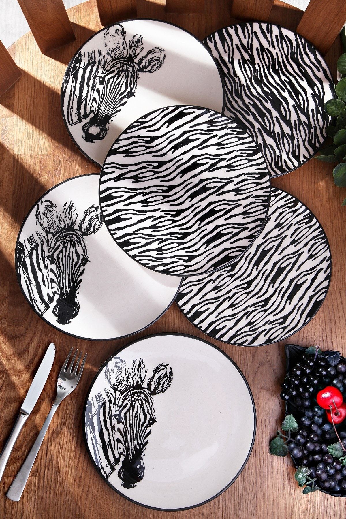 Kitchen Life El Boyaması 6 Adet Zebra Pasta Tabağı Takımı 21 Cm