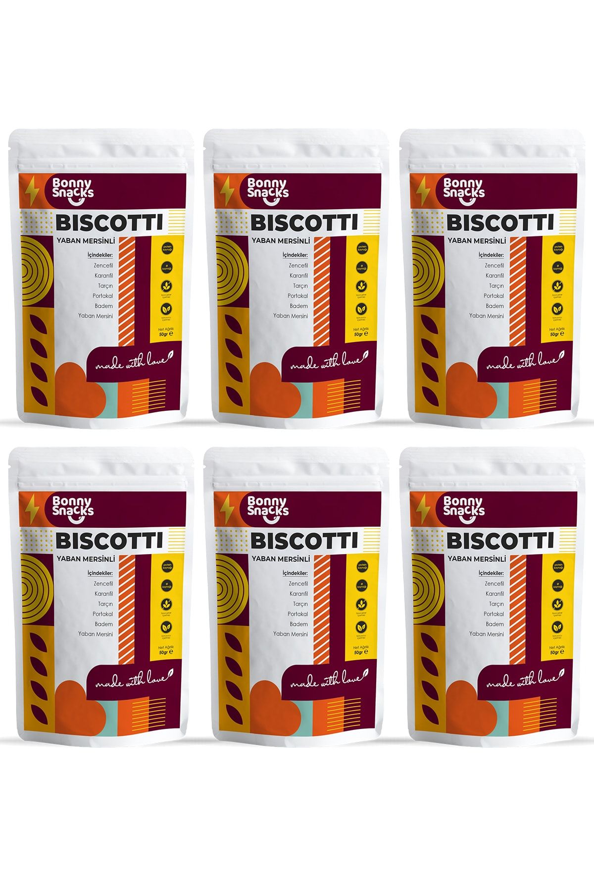 Bonny Snacks Biscotti Yaban Mersinli Efsane Lezzet 50gr   6 Paket