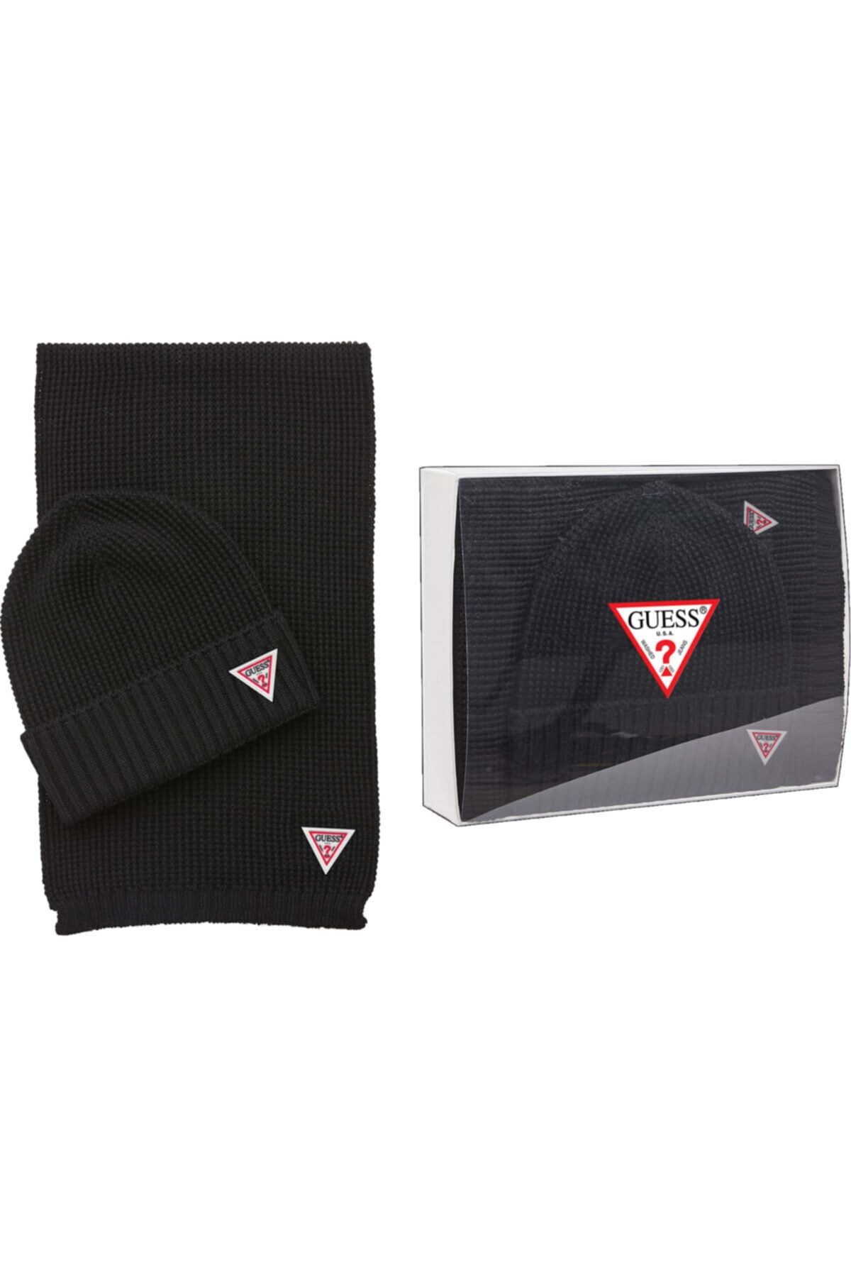 Guess Siyah Atkı Ve Bere Gıft Box