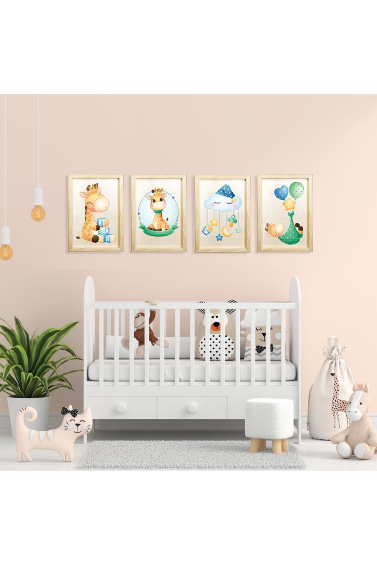 CUCU PUZZLE Bebek Çocuk Odası Duvar Tablosu, Doğal Ahşap Çerçeve Ve Ahşaba Dijital Baskı 20x30 Cm Lik 4 Lü Set