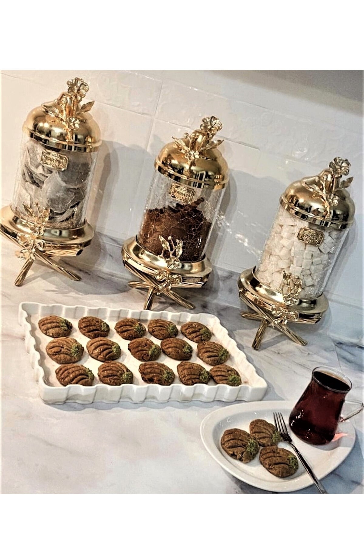 CAŞ DEKORASYON Çatlak Cam Modeli 3'lü Kavanoz Seti