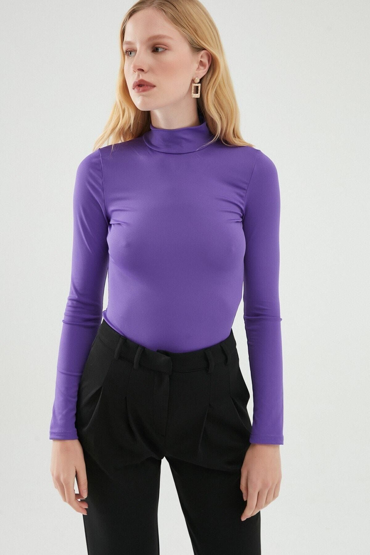 Quzu Balıkçı Yaka Bodysuit Mor
