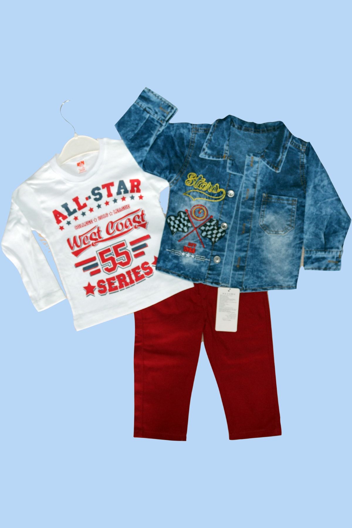 Mini İkizler T-shirt Ceket Açık Bordo Pantolon Takım