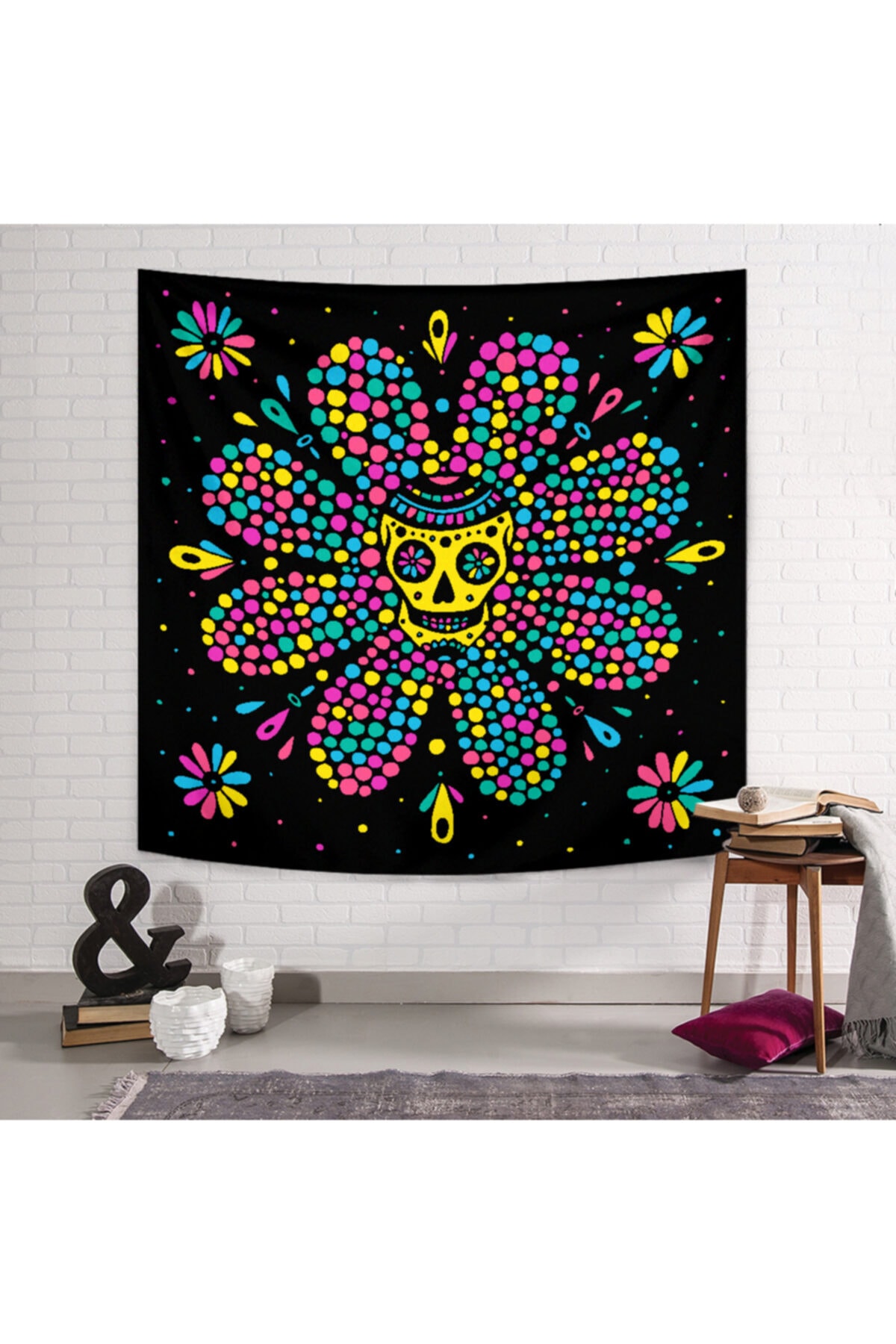 PASAJ HOME Skull Flower Color Duvar Örtüsü