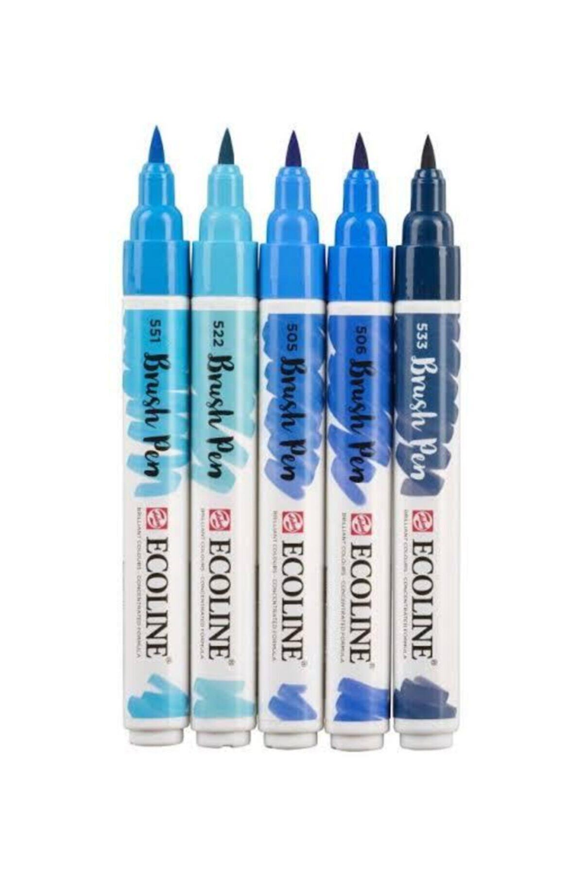 Talens Ecoline Fırça Uçlu Kalem 5'li Set Mavi Tonları