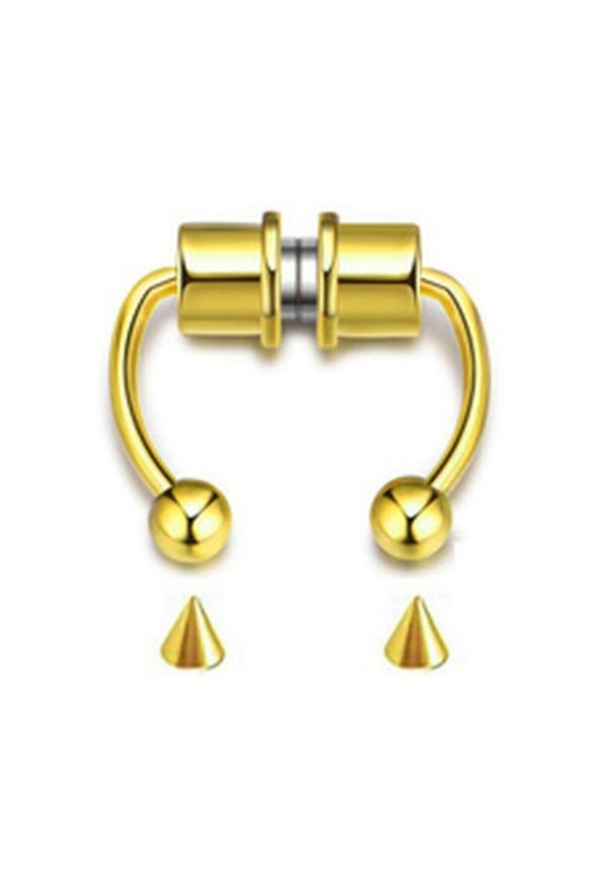 TÜKKAN ACCESSORİES 316l Cerrahi Çelik Gold Kaplama Mıknatıslı Fake Sahte Septum Piercing