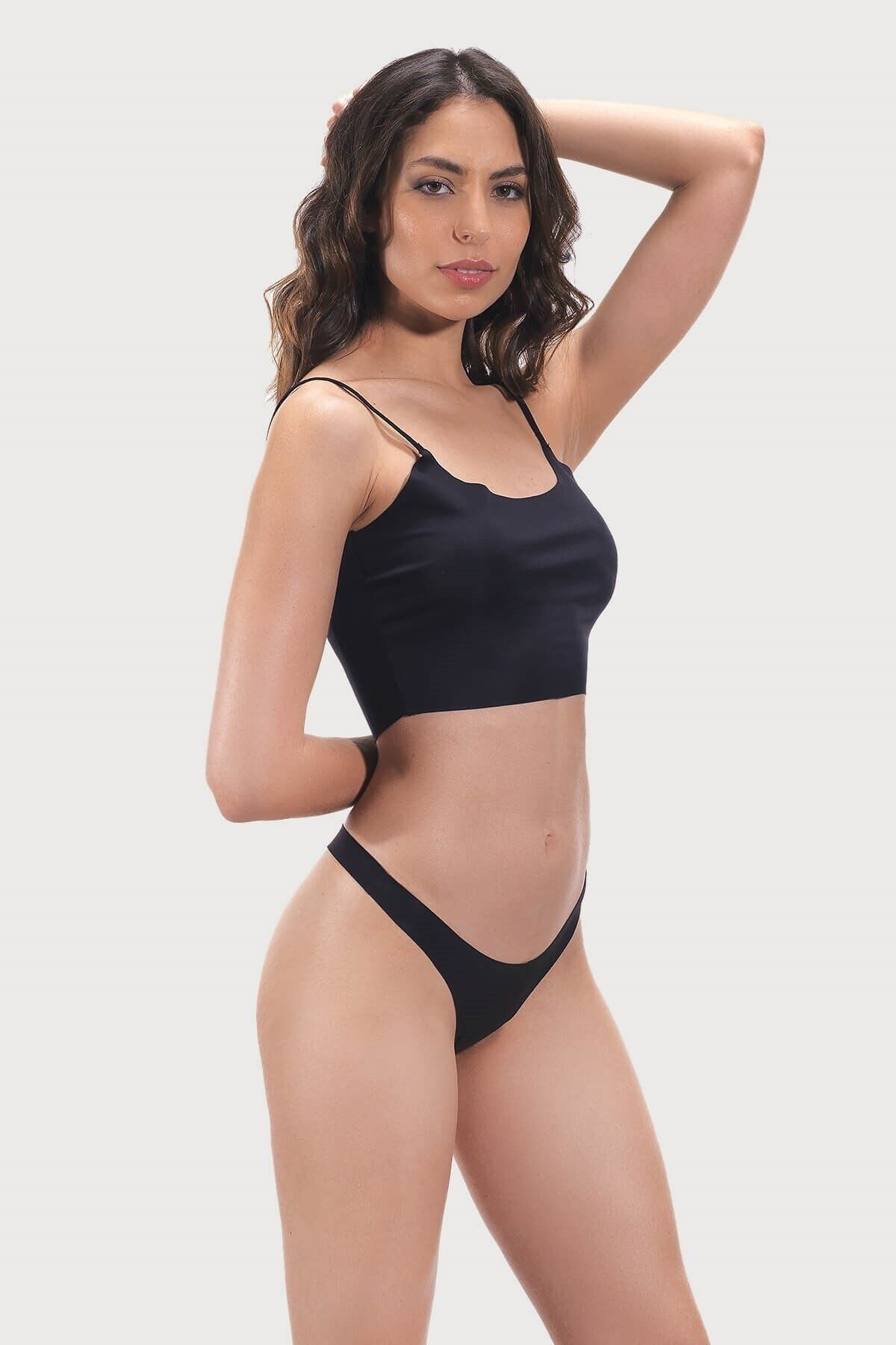 Cottonhill Siyah Basic Klasik Lazer Kesim Kadın Tanga Külot