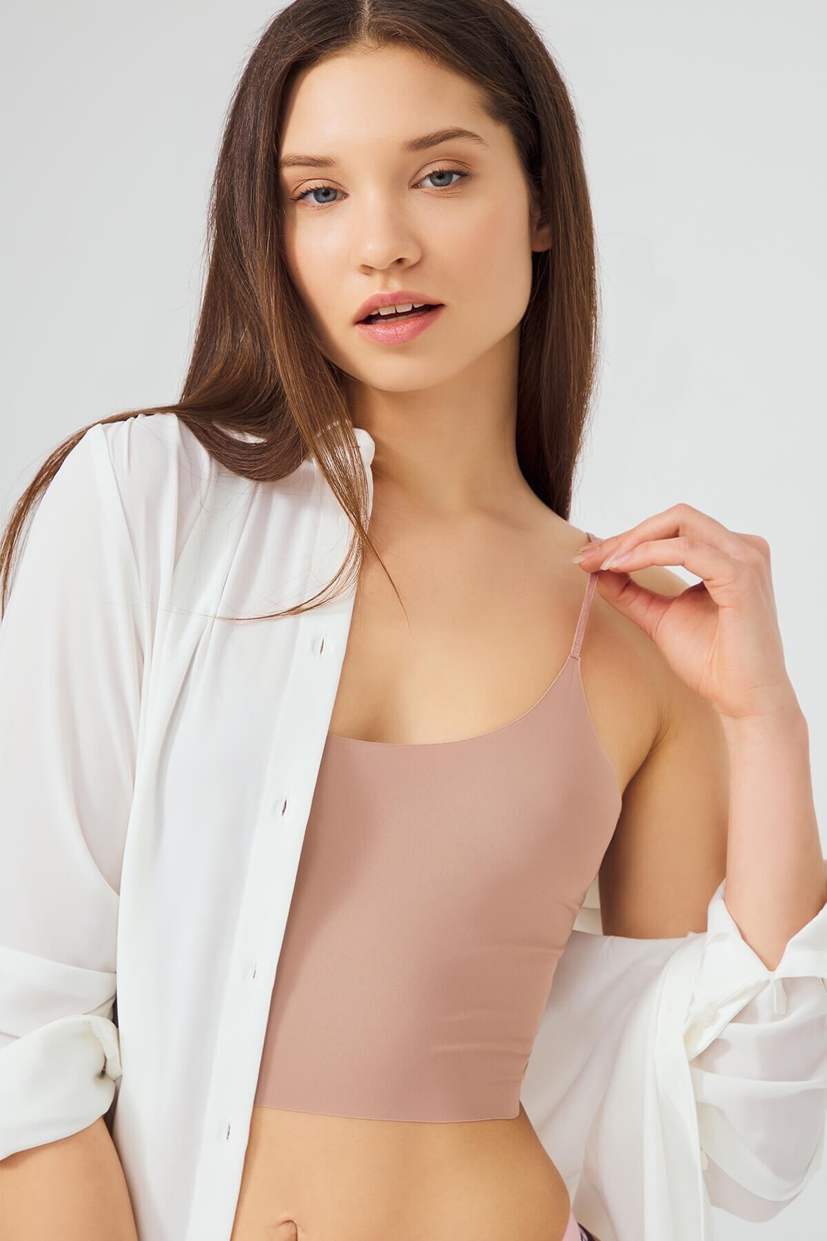 Cottonhill Kahverengi Ayarlanabilir Ince Askılı Lazer Kesim Kadın Crop Büstiyer