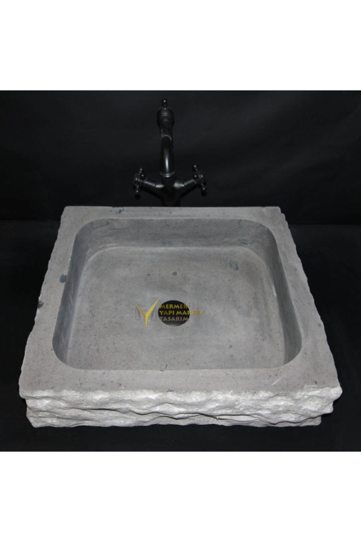 MYM Mermer Yapı Market Tasarım Antrasit Bazalt Dışı Patlatma Kare Lavabo