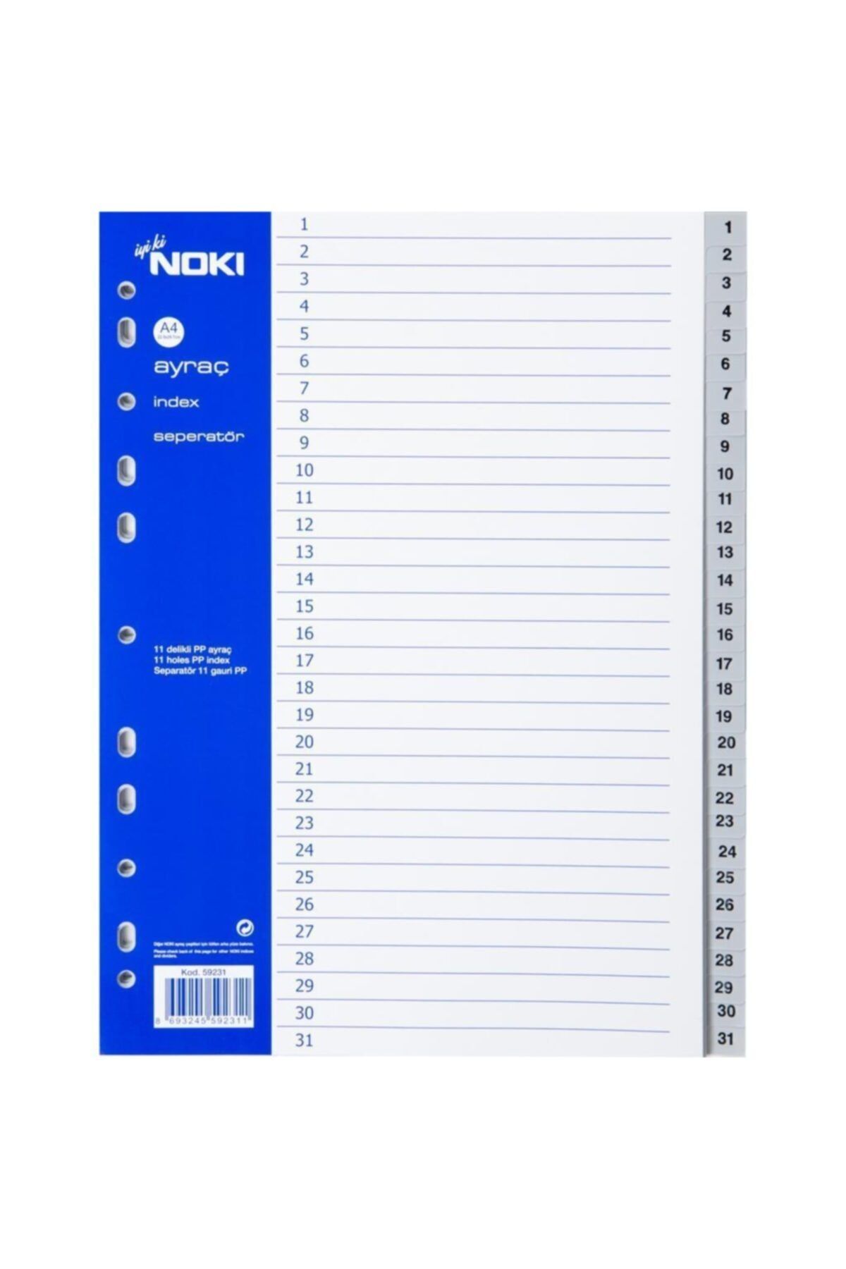 Noki Ayraç Pp 1-31 Rakam