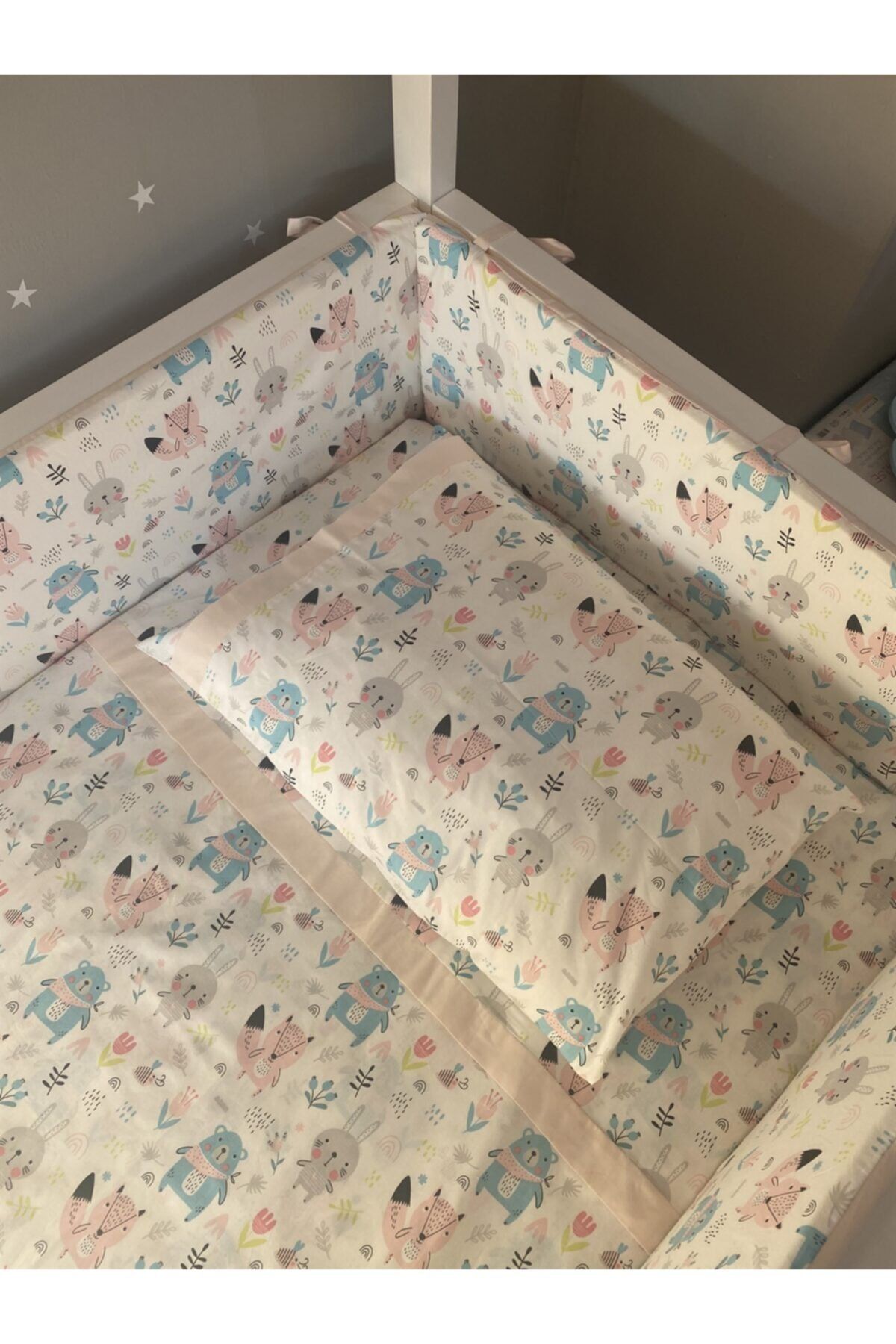Jaju Baby Sevimli Hayvanlar Desenli 90x190 Bebek Nevresim Takımı Ve Kenar Koruma
