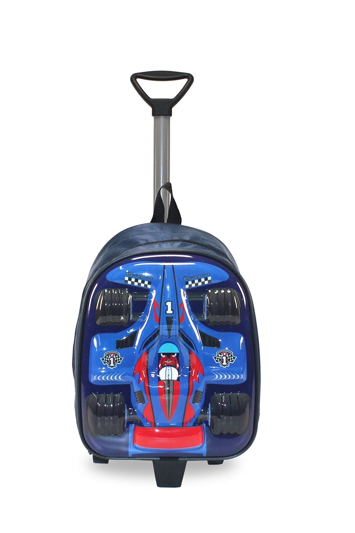 MATEKS Mavi Yarış Arabası Anaokulu Ilkokul Çekçekli Ve Sırt Çantalı