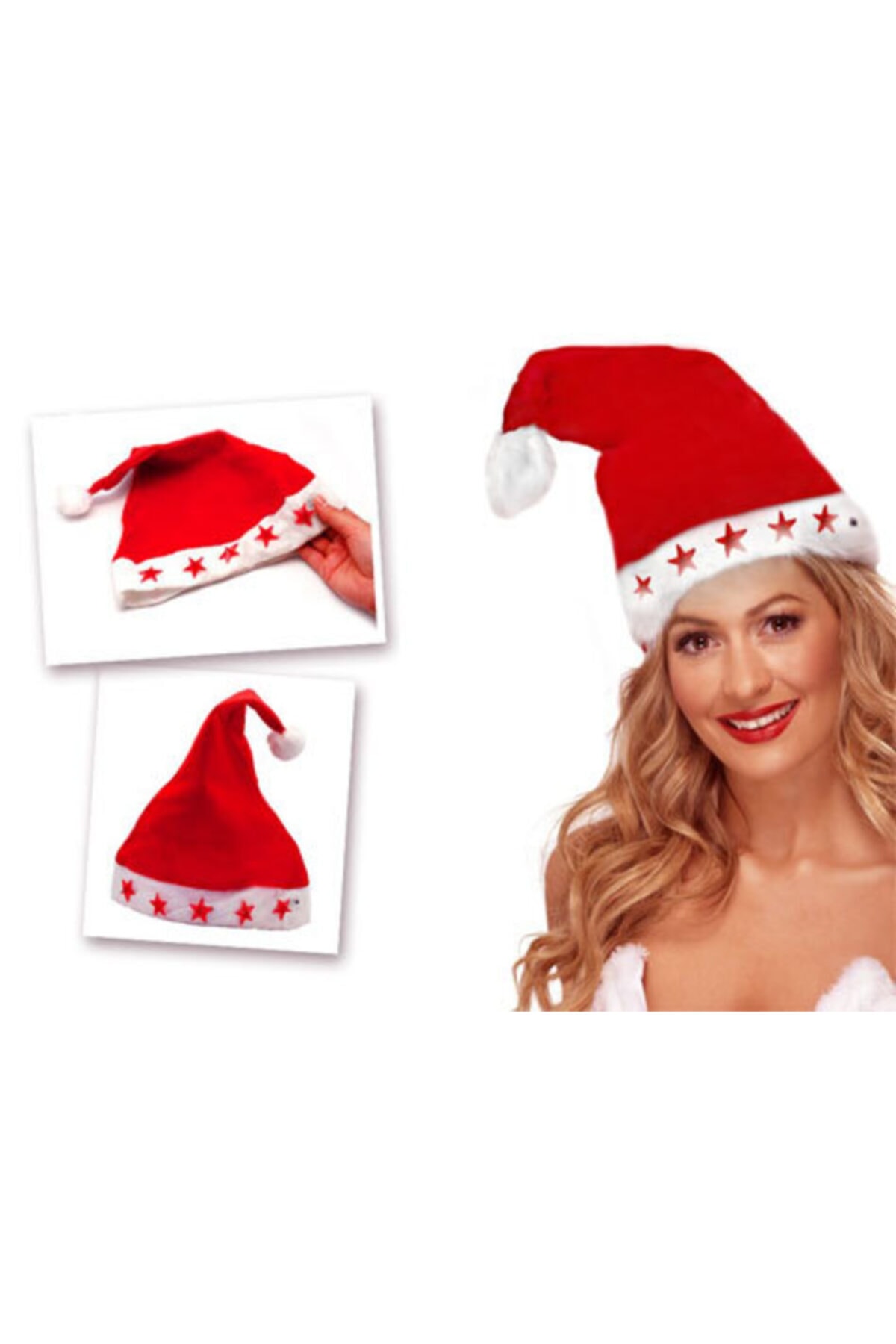 GiftMatikcenter Yılbaşı Özel Işıklı Noel Baba Şapkası