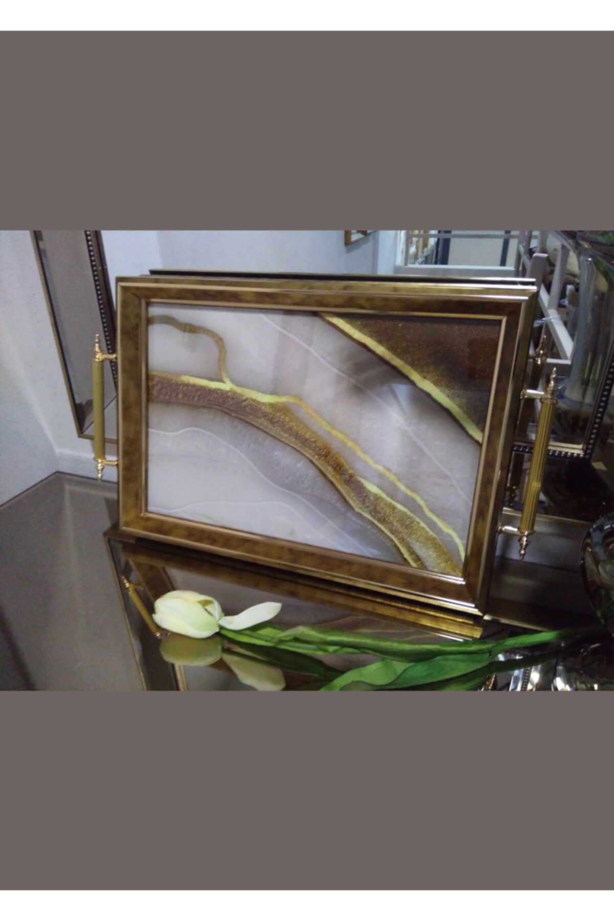 TDEC Kuartz Desenli Özel Günler Ve Hediyelik Lüx Çay Kahve İkram Sunum Nişan Söz Tepsisi