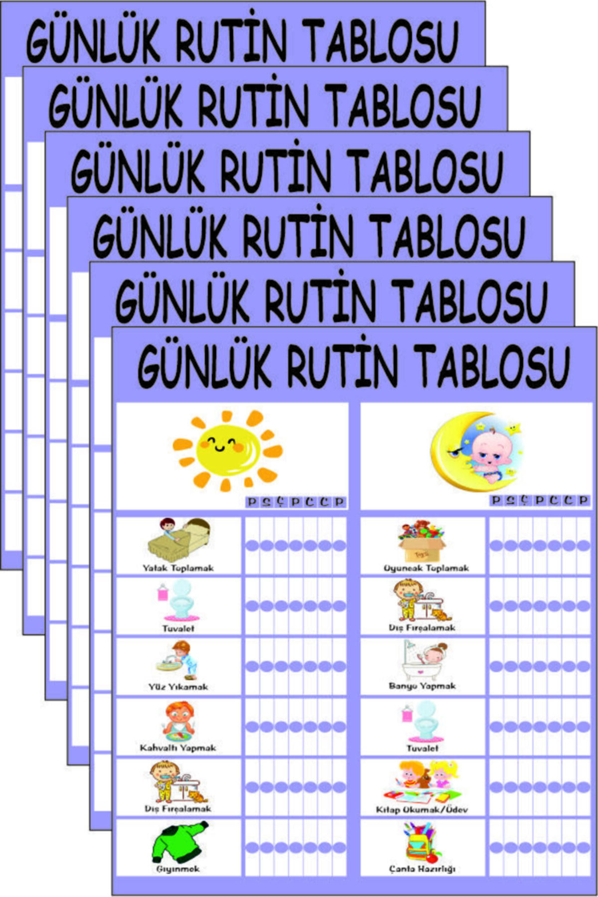 Gkevim Çocuklar Için Günlük Rutin Tuvalet Diş Fırçalama Yatak Toplama Ödev Yapma 7 Parça Eğitici Set