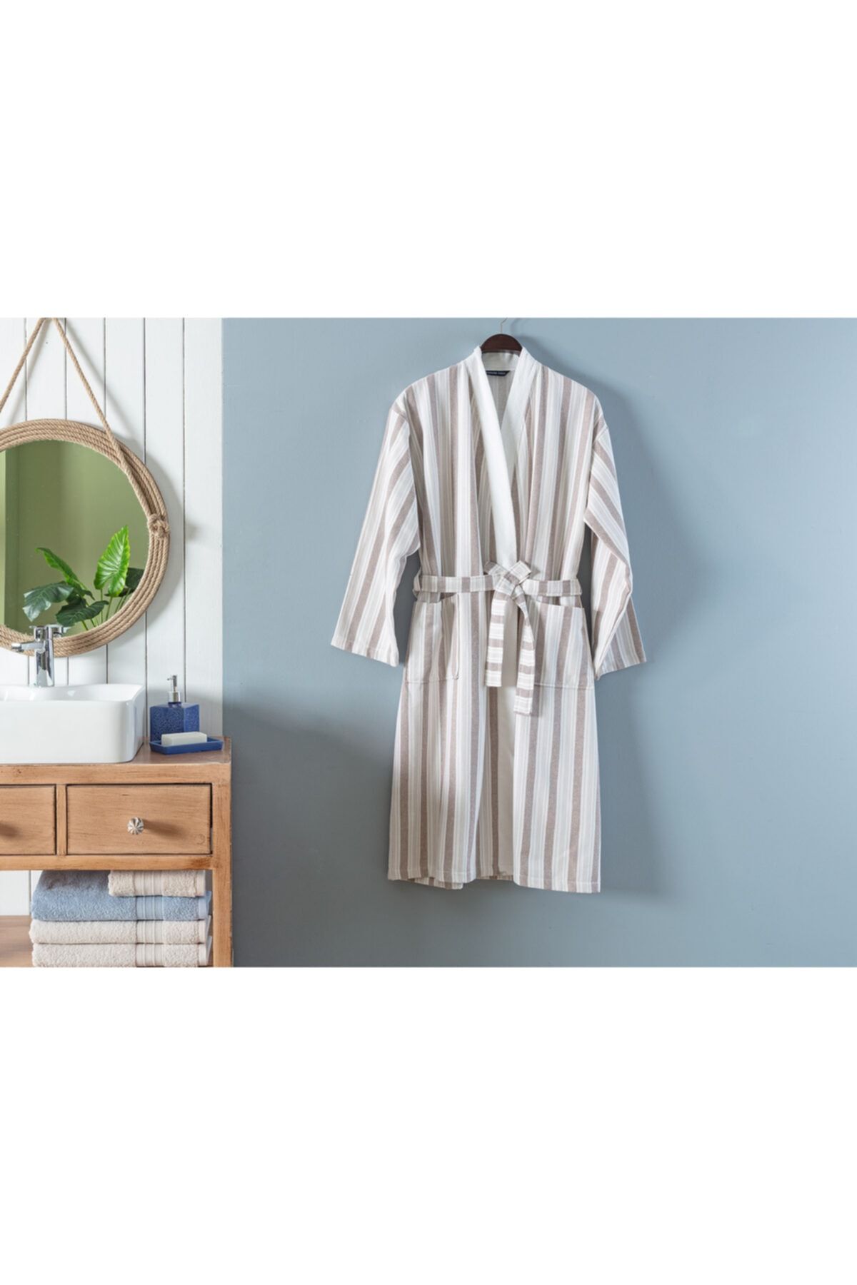 Madame Coco Odette Kimono Erkek Bornoz - Koyu Bej