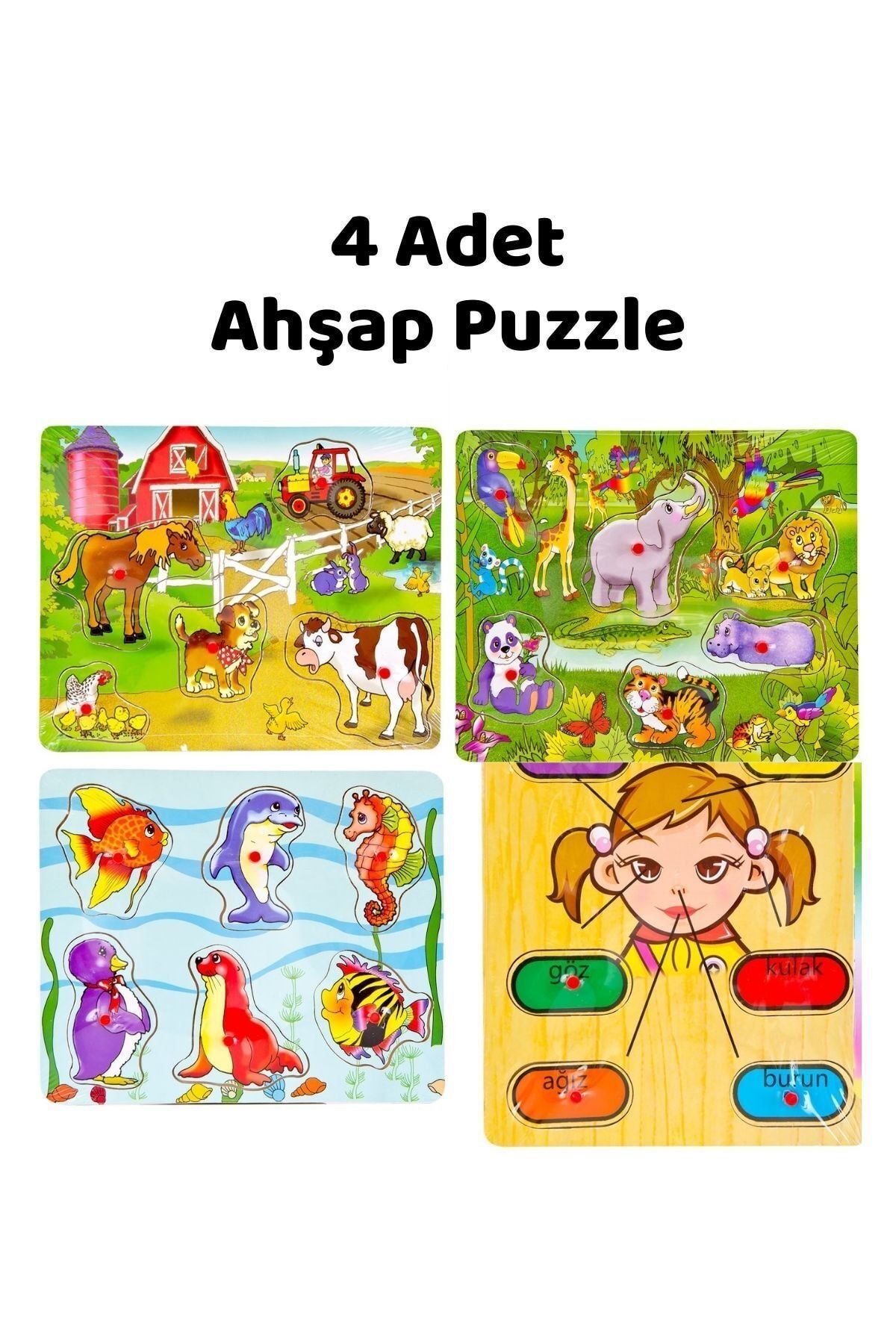 modapratik 4'lü Ahşap Bultak Yapboz Seti Tutmalı Puzzle 21,5cm X 18 Cm