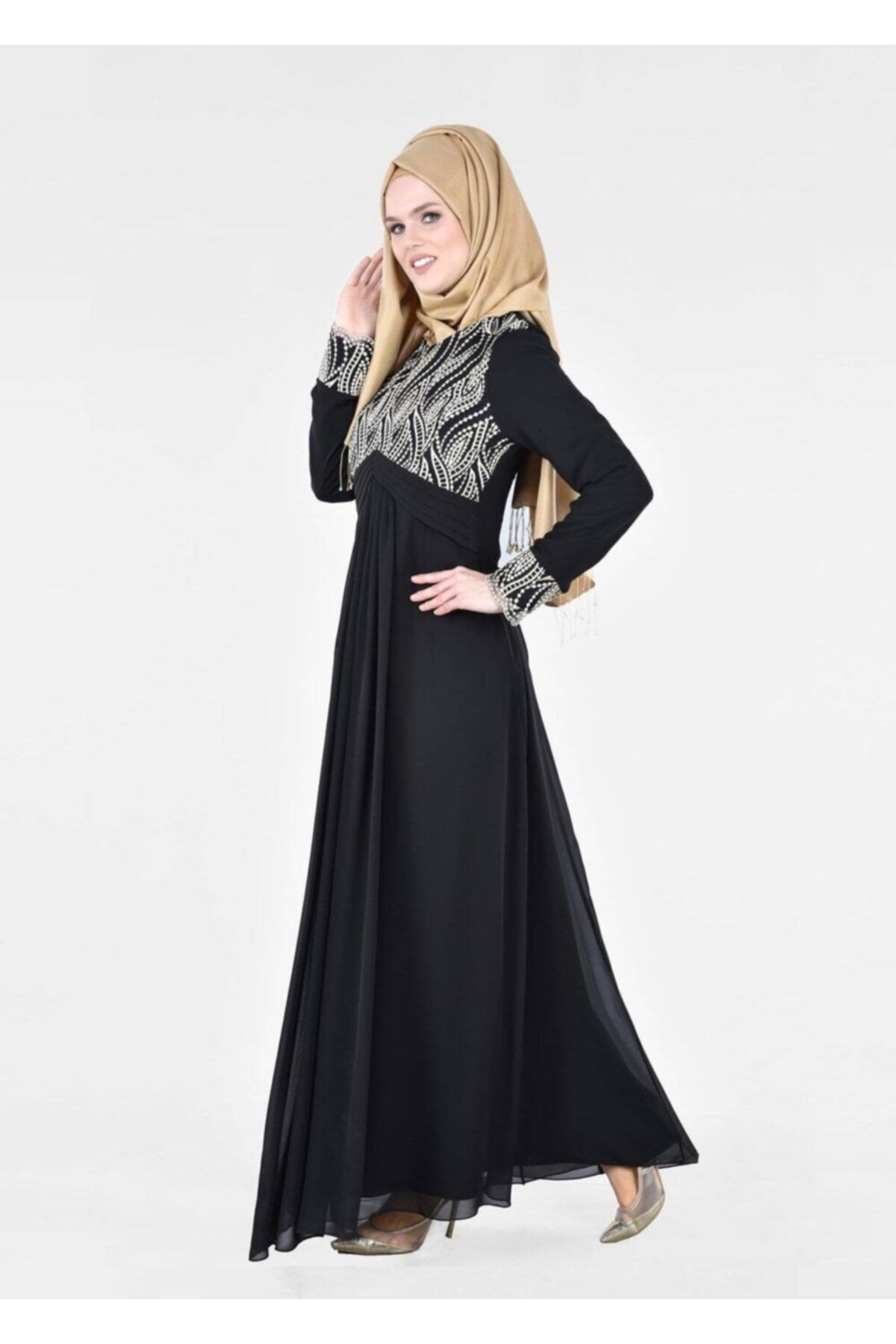 TRENDTESETTÜR T 66525 Fy Collection-işleme Detaylı Tesettür Abiye Elbise