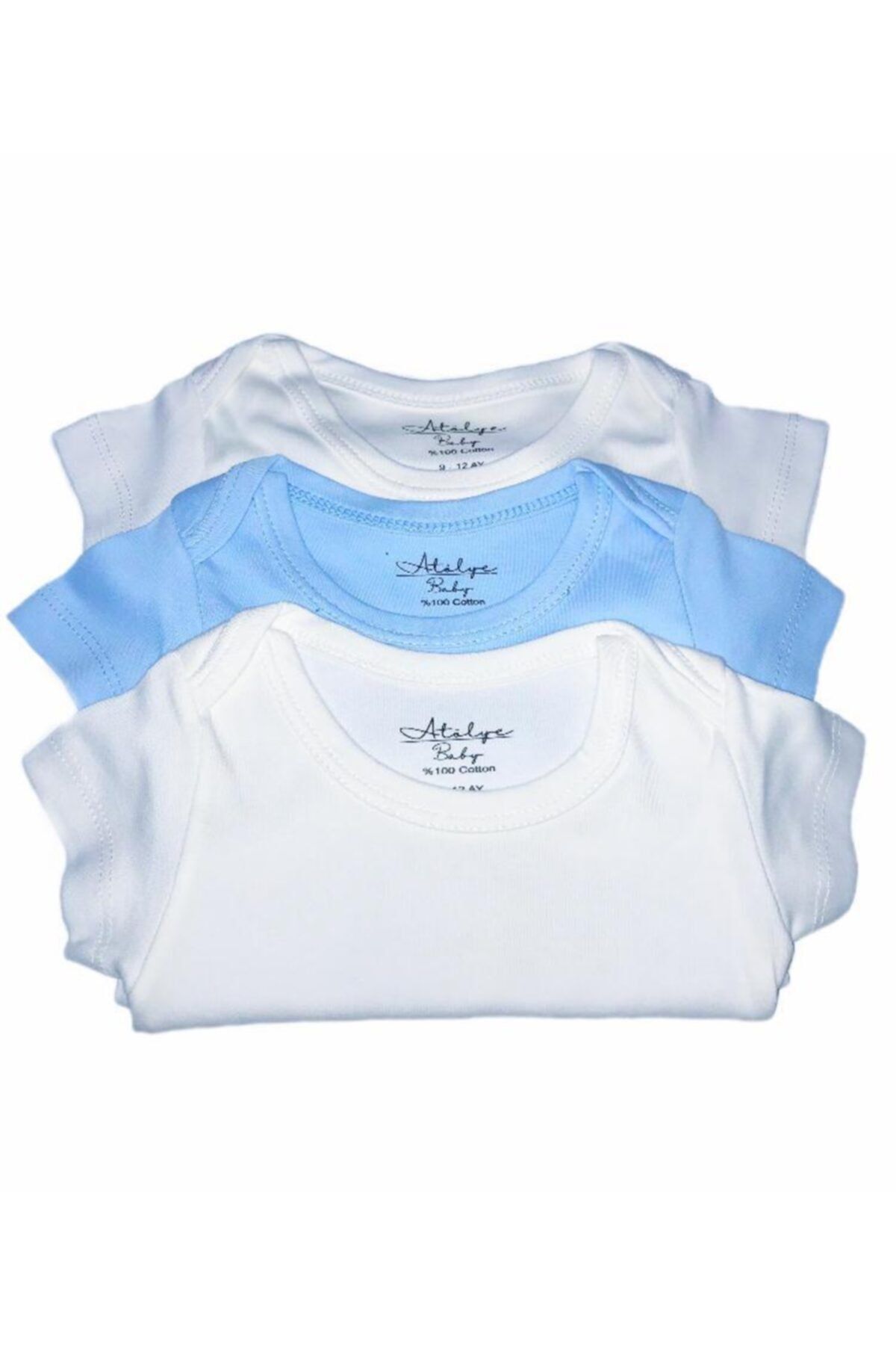 atölye kids Bebek Kısa Kol Çıtçıtlı Body/zıbın 3'lü Ekru Mavi Ekru