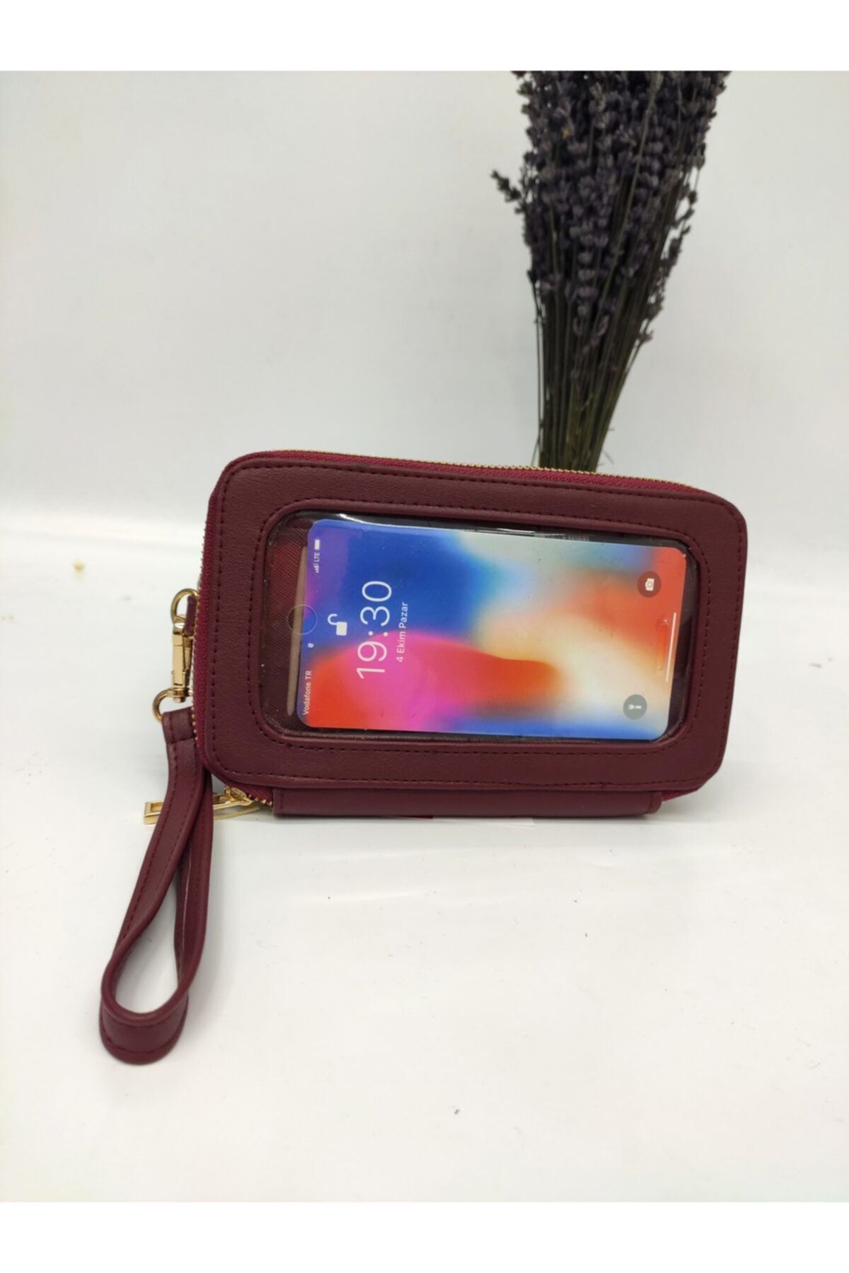 Nowbab Dikey Telefon Bölmeli Fermuarlı Bordo Kadın El Cüzdan Çantası