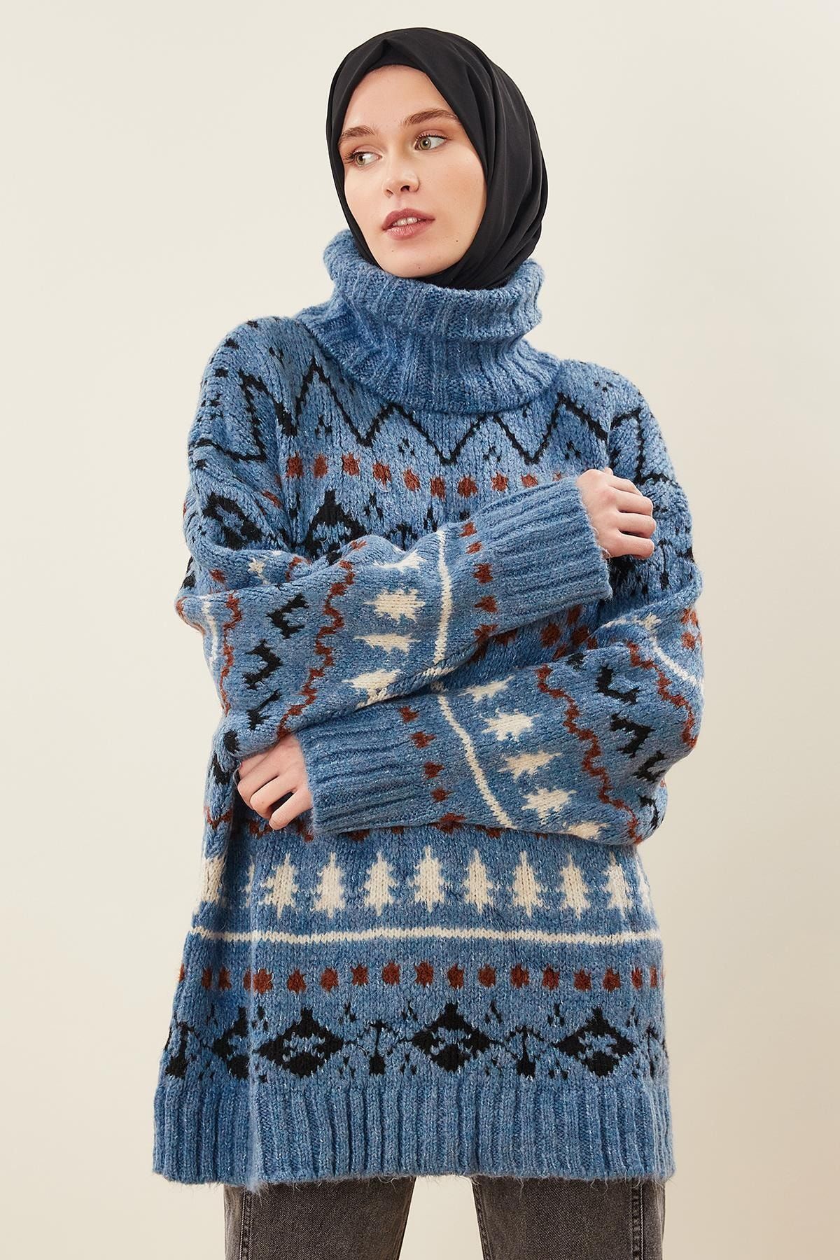 MARKALİSTE Balıkçı Yaka Oversize Kazak Indigo