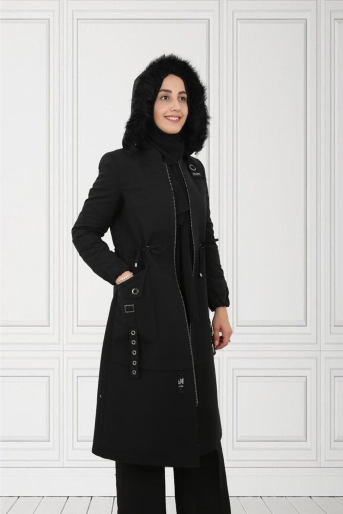 ABİYECİM43 Kadın Siyah Içi Peluş Mont